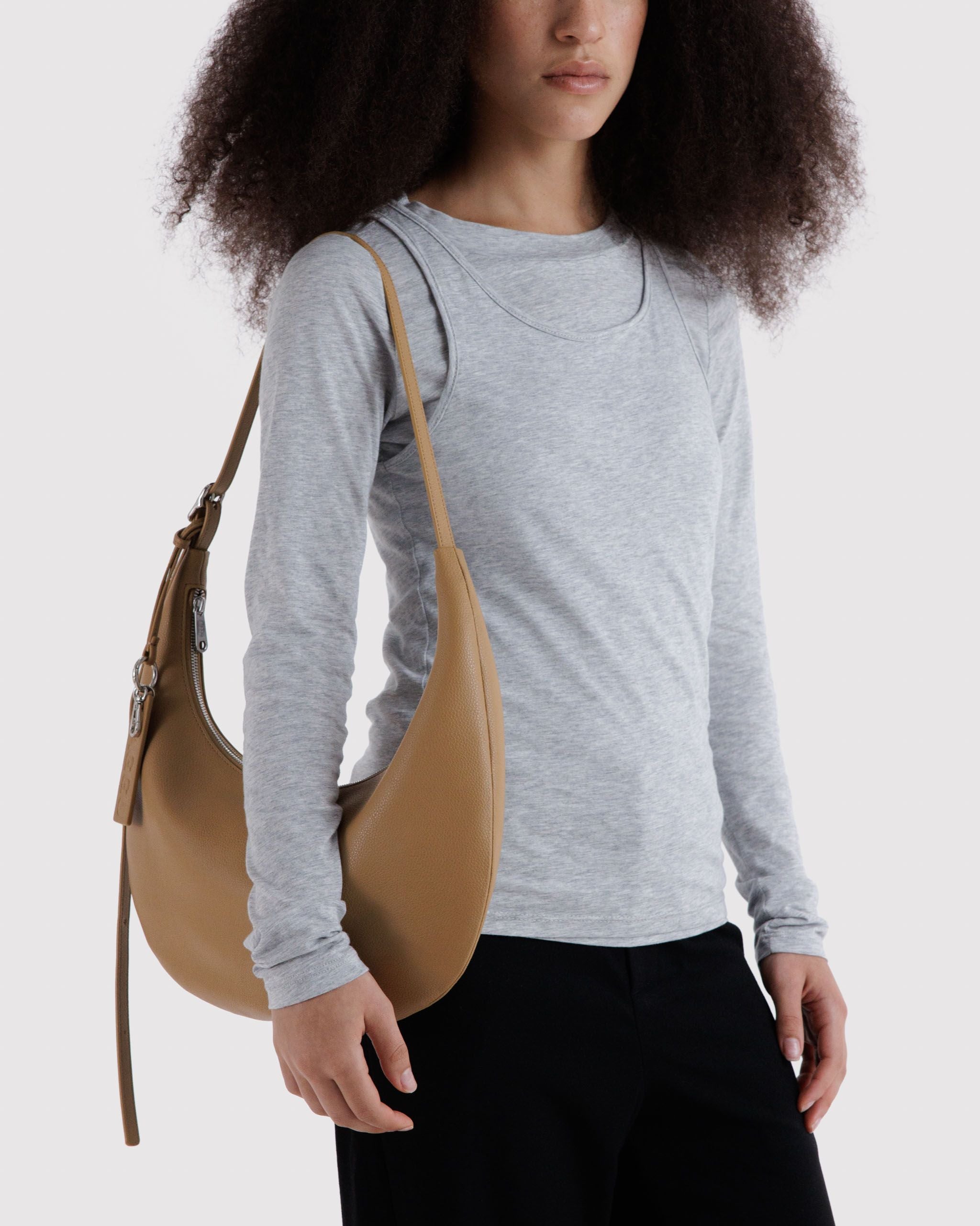 Medium Recycled Leather Flat Crescent in Dune