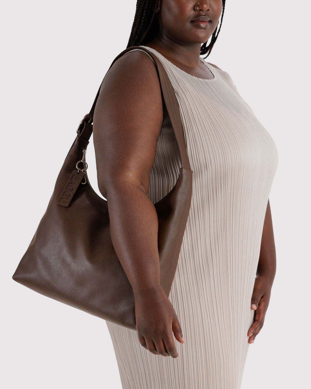Recycled Leather Shoulder Bag in Brown - Hands Free Everyday Carry