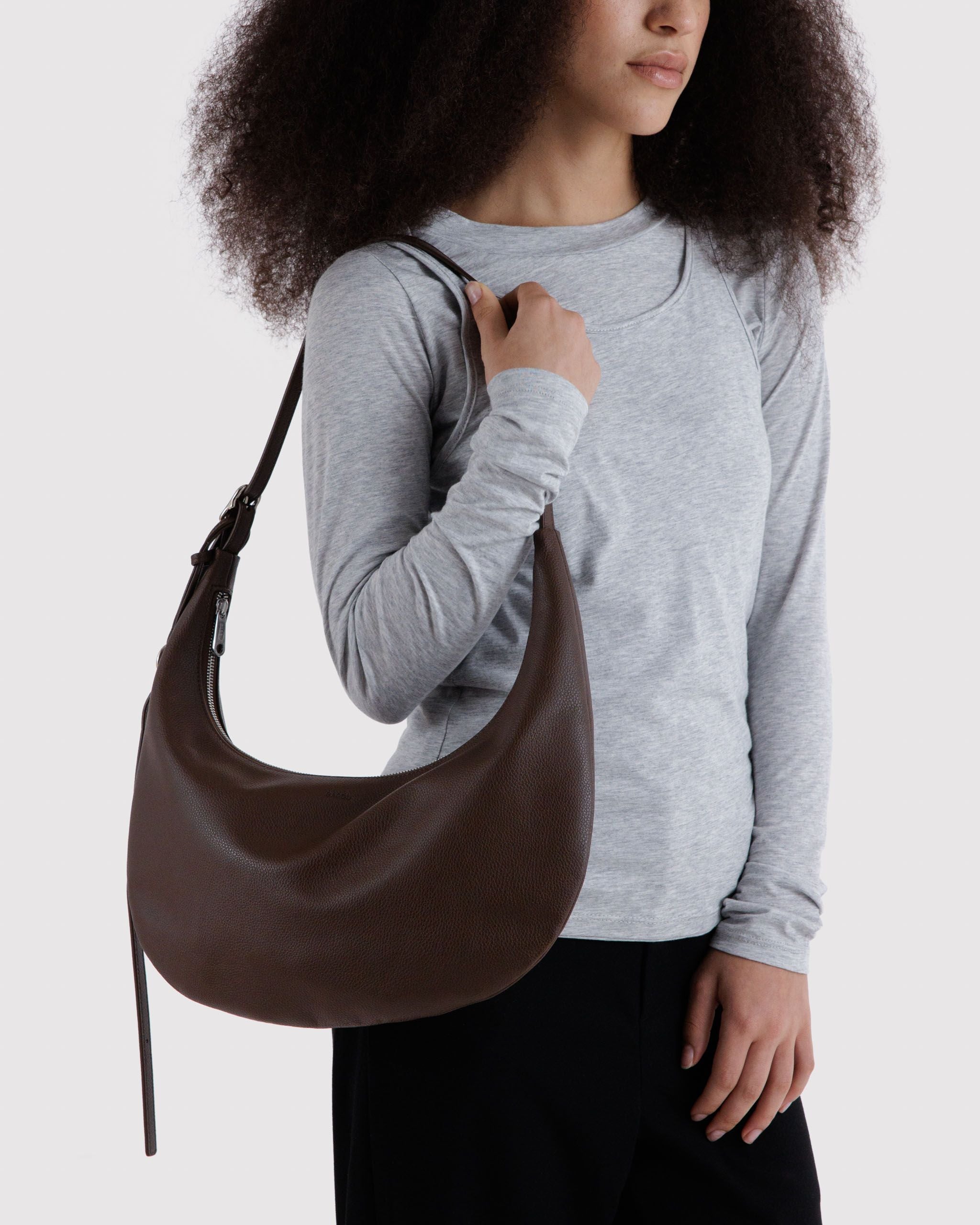 Medium Recycled Leather Flat Crescent in Brown