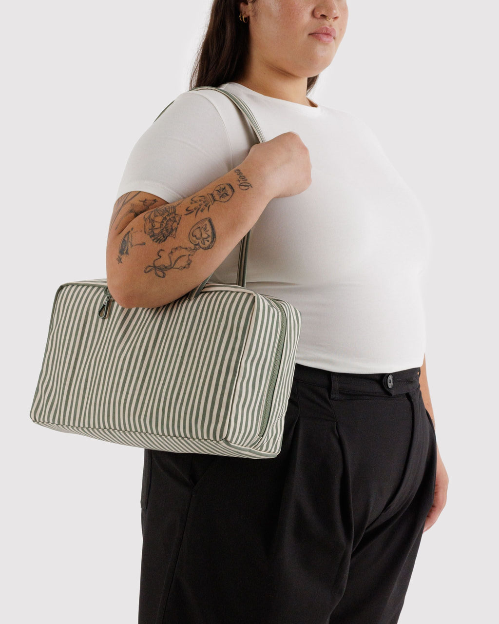 Medium Nylon Bowler Bag in Sage Stripe - Hands Free Everyday Carry