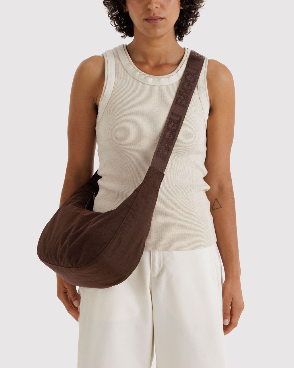 Medium Nylon Crescent Bag in Coffee - Hands Free Everyday Carry