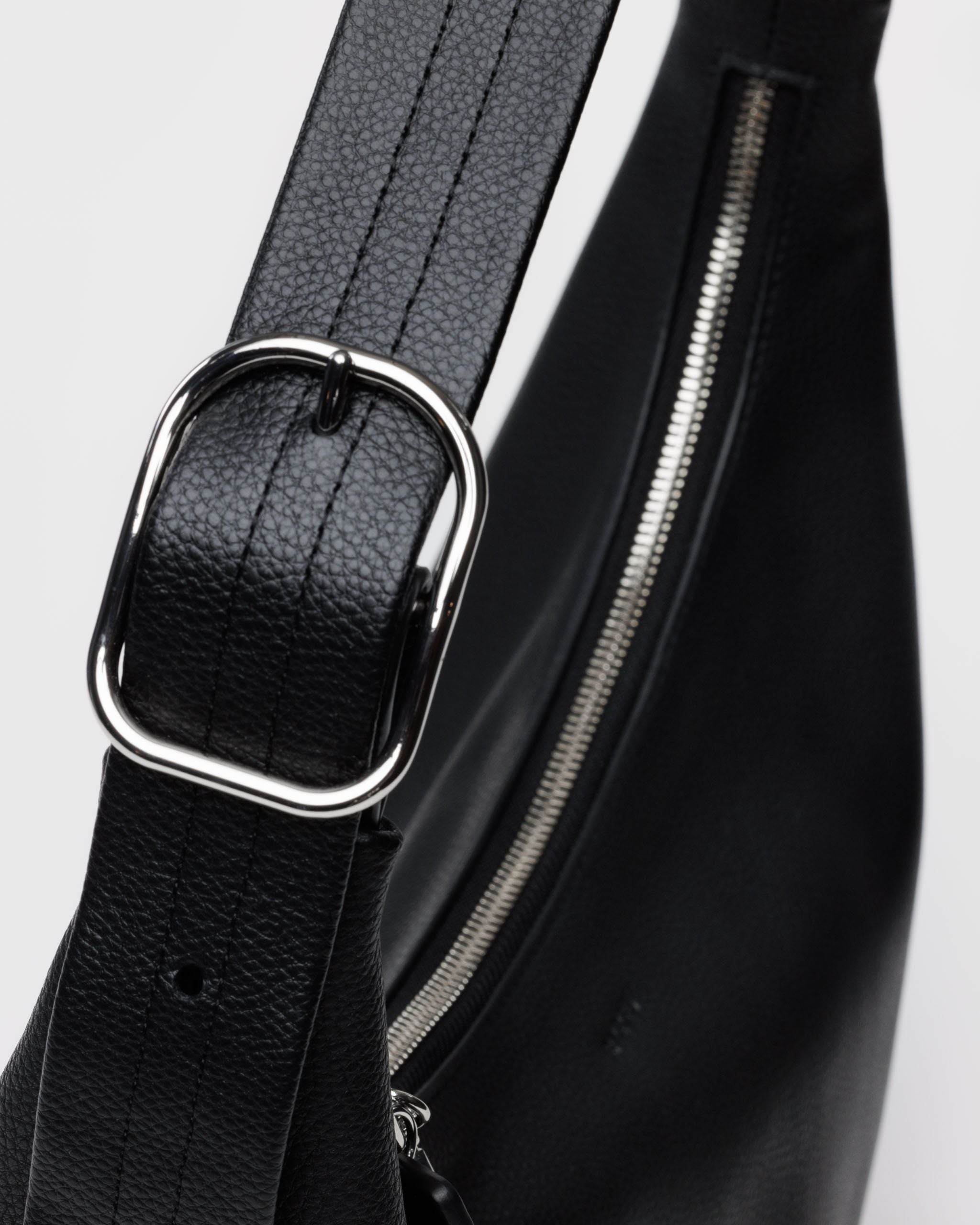 Recycled Leather Shoulder Bag in Black - Hands Free Everyday Carry