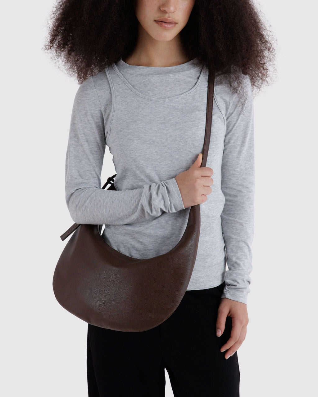 Medium Recycled Leather Flat Crescent in Brown