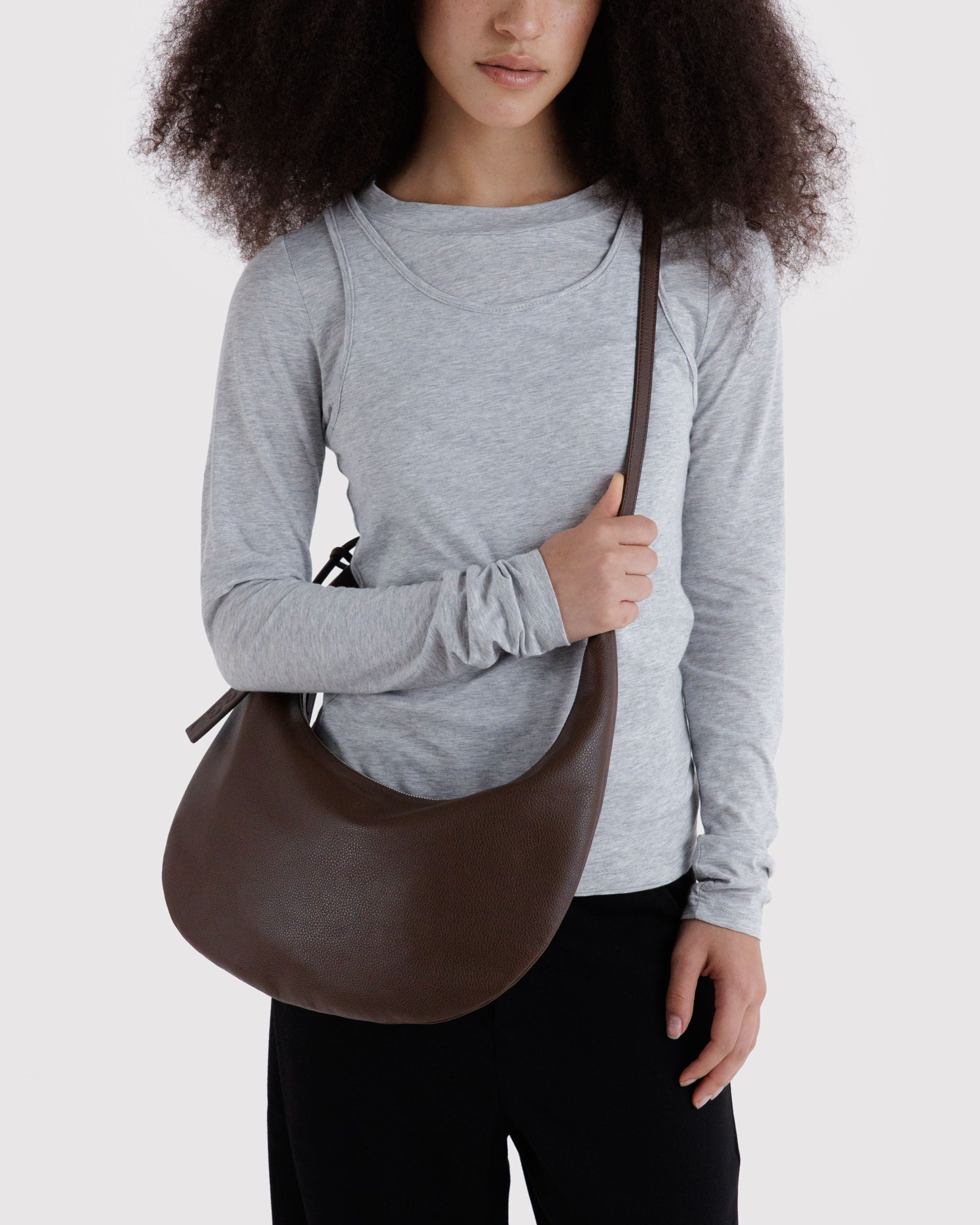 Medium Recycled Leather Flat Crescent in Brown