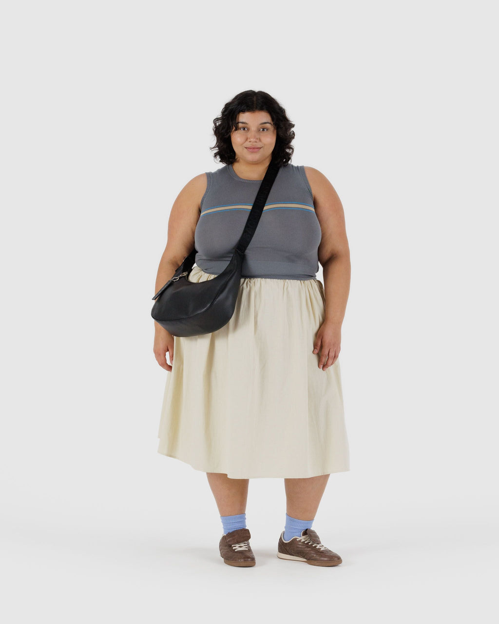 Medium Recycled Leather Crescent Bag in Black
