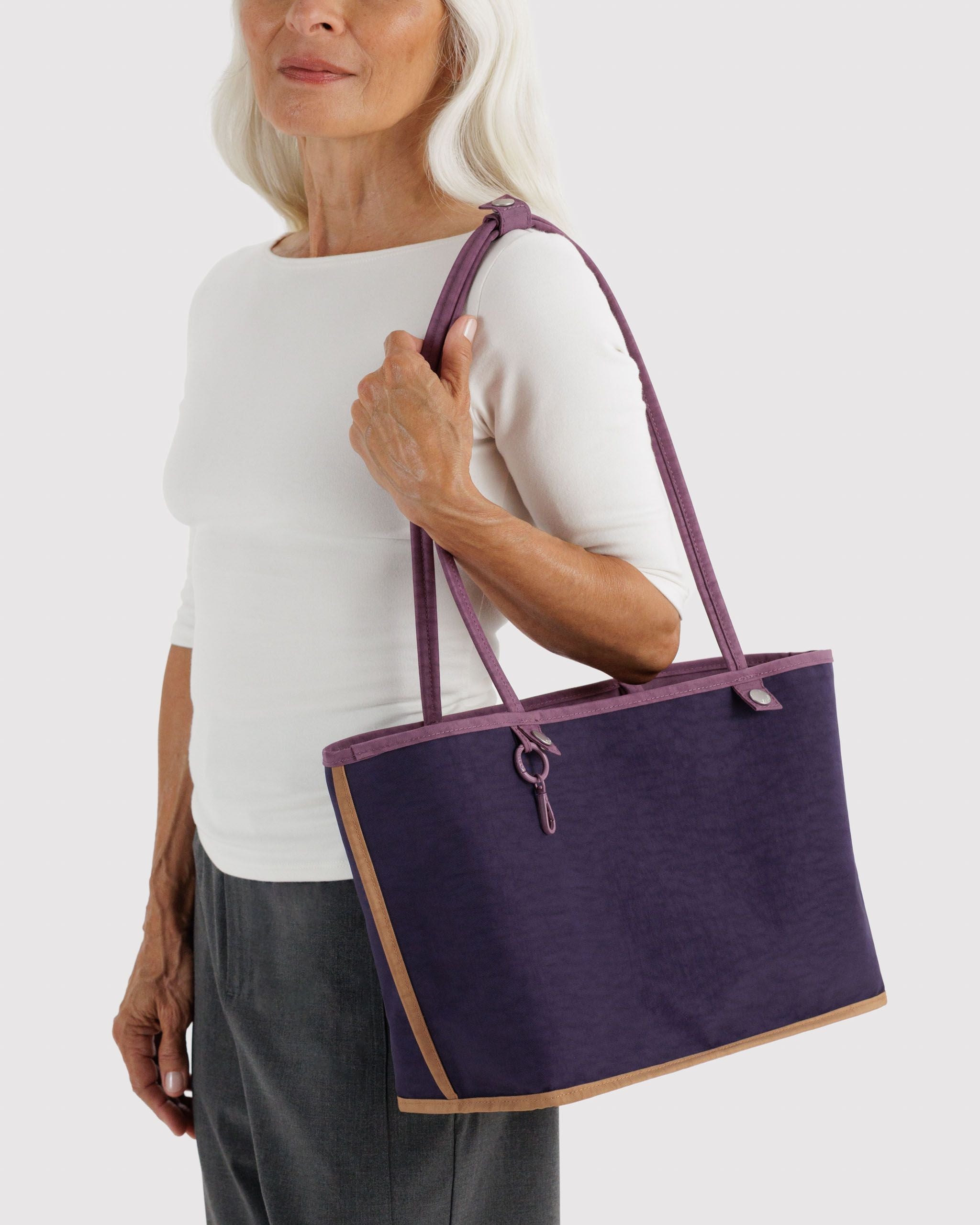 Medium Nylon Reversible Tote in Wild Plum Mix - Roomy Everyday Carry