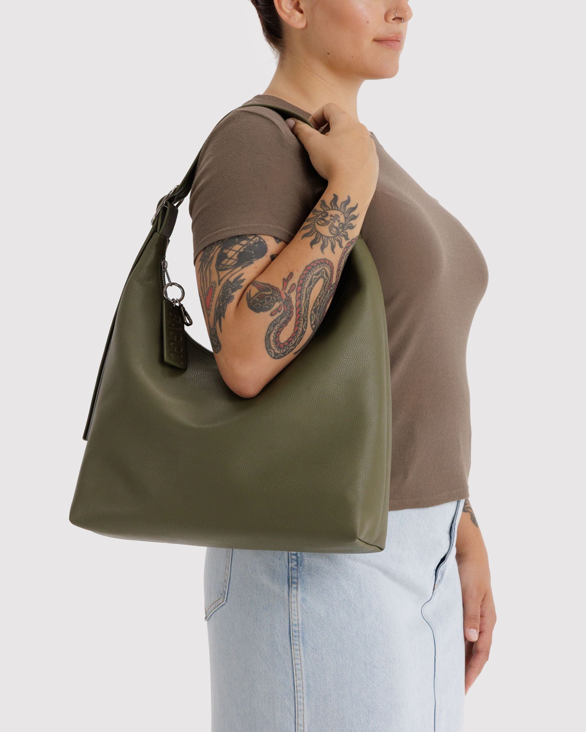 Recycled Leather Shoulder Bag in Loden - Hands Free Everyday Carry