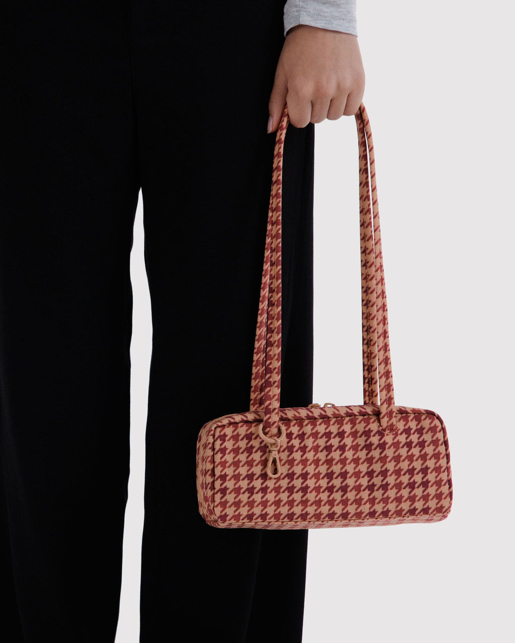 Small Nylon Bowler Bag in Tan Houndstooth - Hands Free Everyday Carry