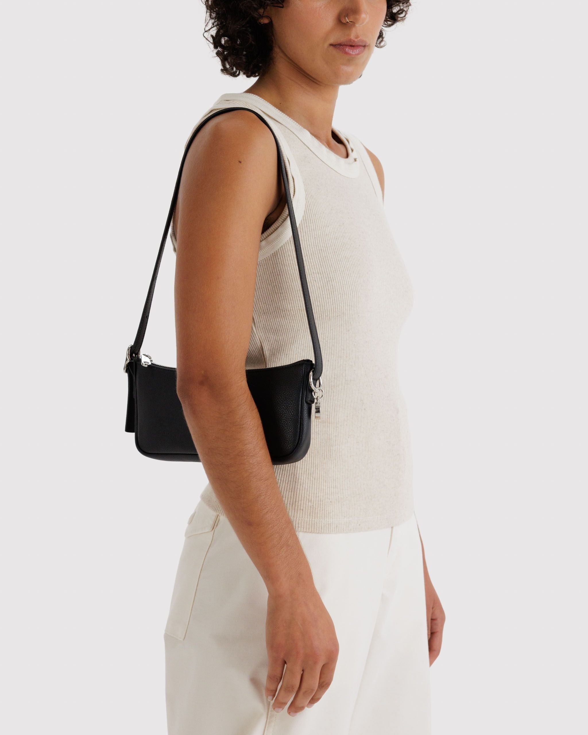 Recycled Leather Pochette in Black - Hands Free Everyday Carry