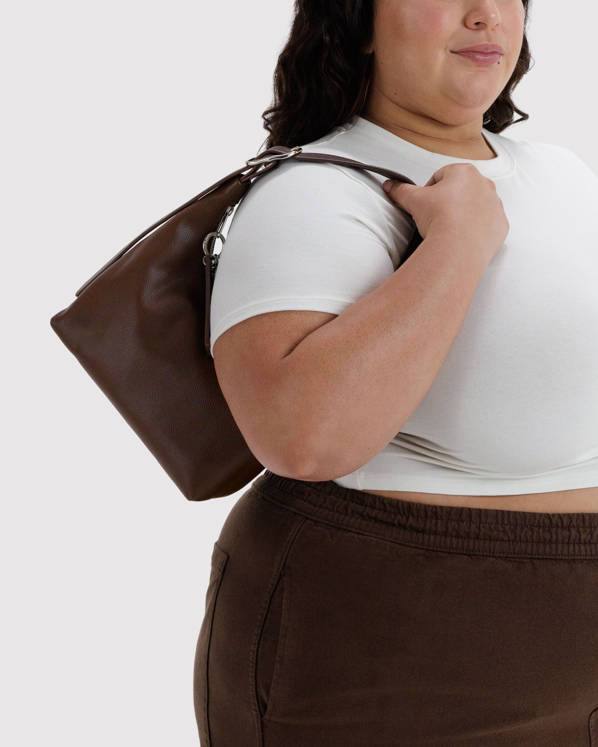 Mini Recycled Leather Shoulder Bag in Brown
