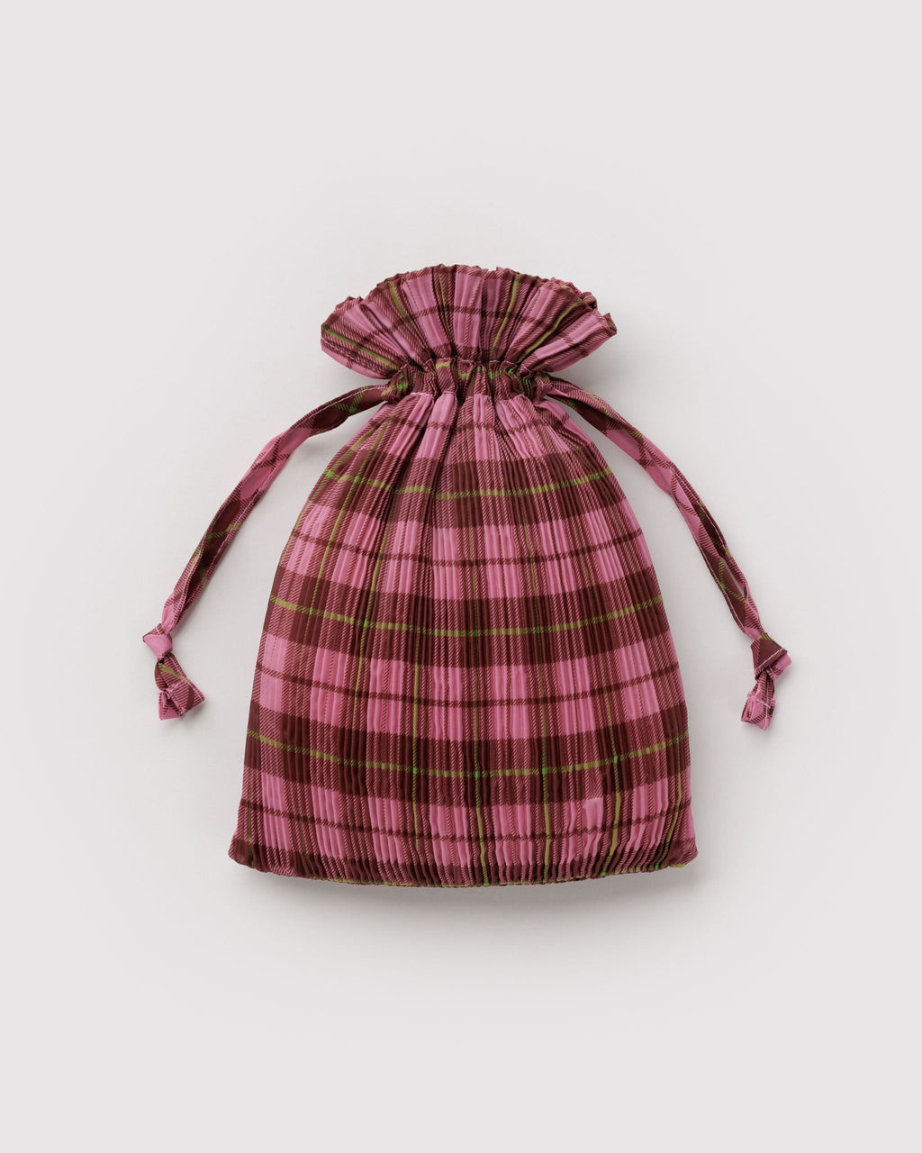 Pleated Baggu in Azalea Pink Tartan - Reusable Everyday Carry