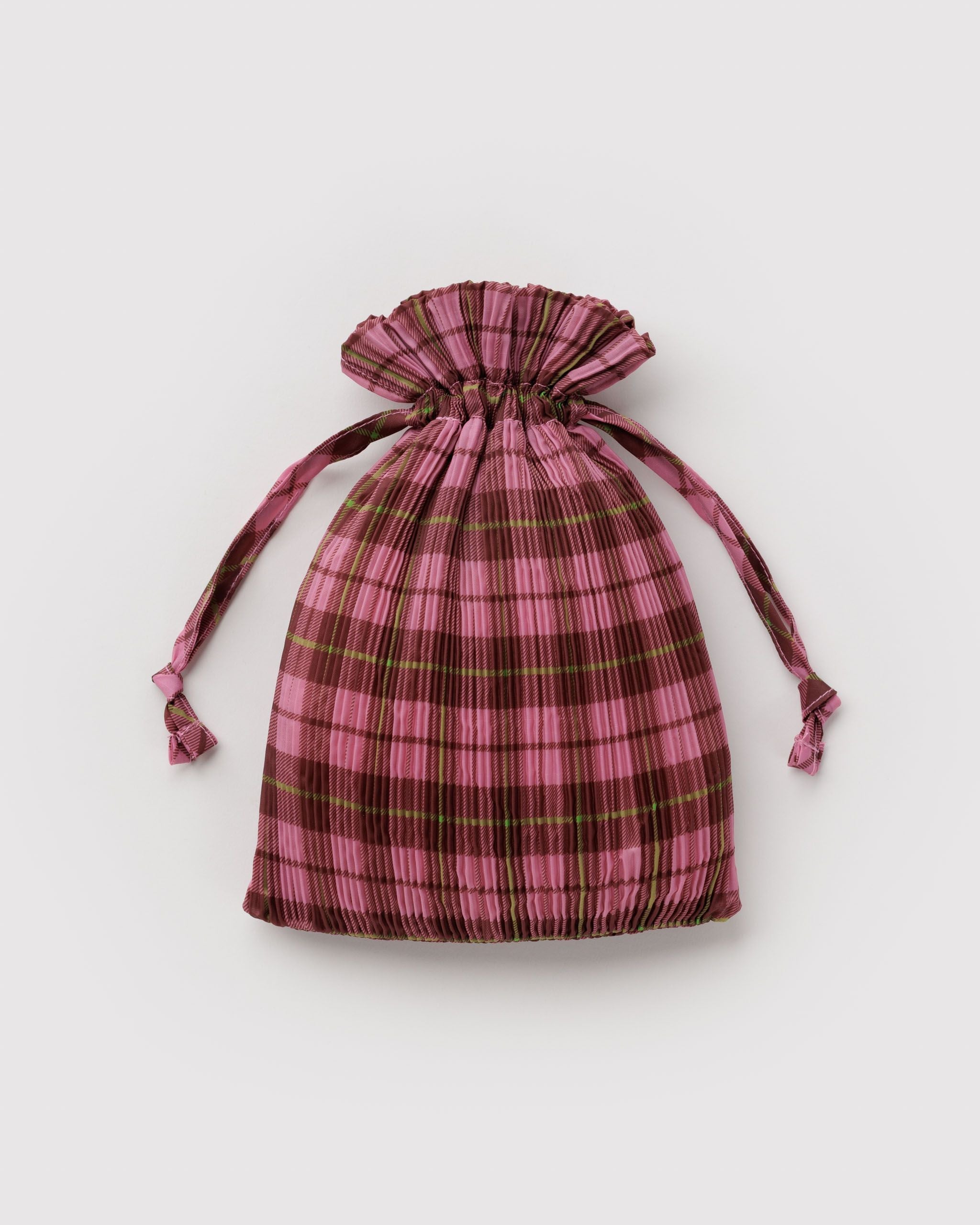 Pleated Baggu in Azalea Pink Tartan - Reusable Everyday Carry
