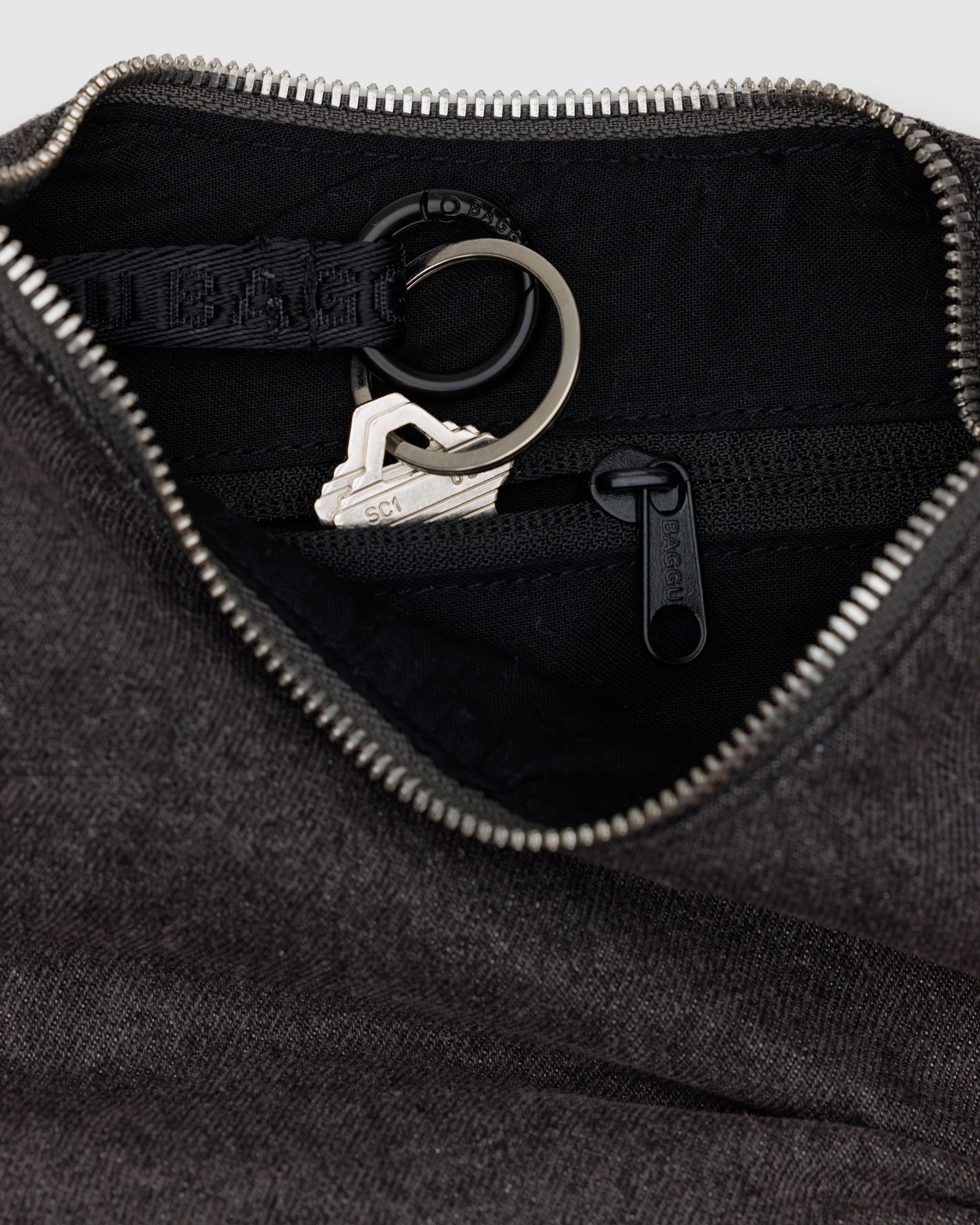 Small Denim Crescent Bag in Washed Black Denim