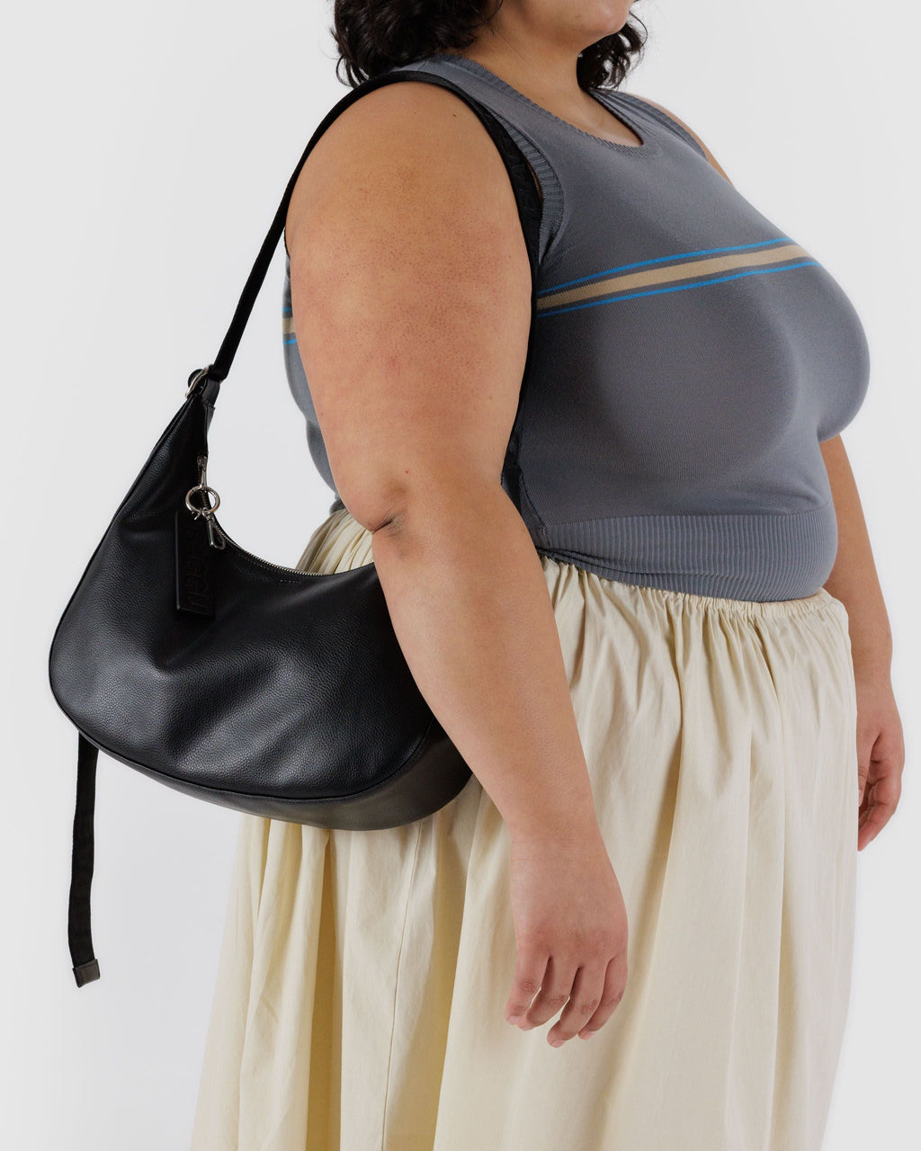 Medium Recycled Leather Crescent Bag in Black