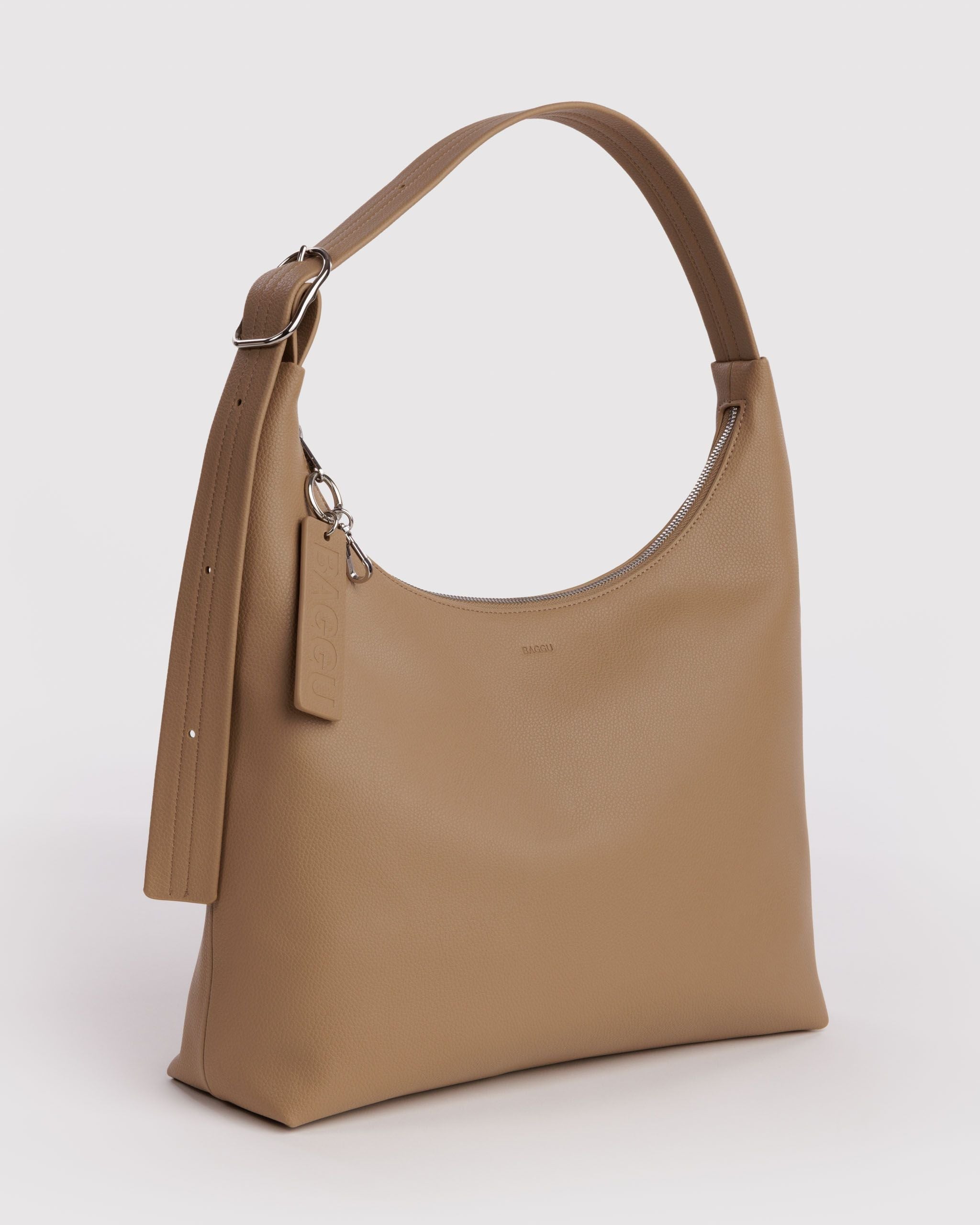 Recycled Leather Shoulder Bag in Dune - Hands Free Everyday Carry