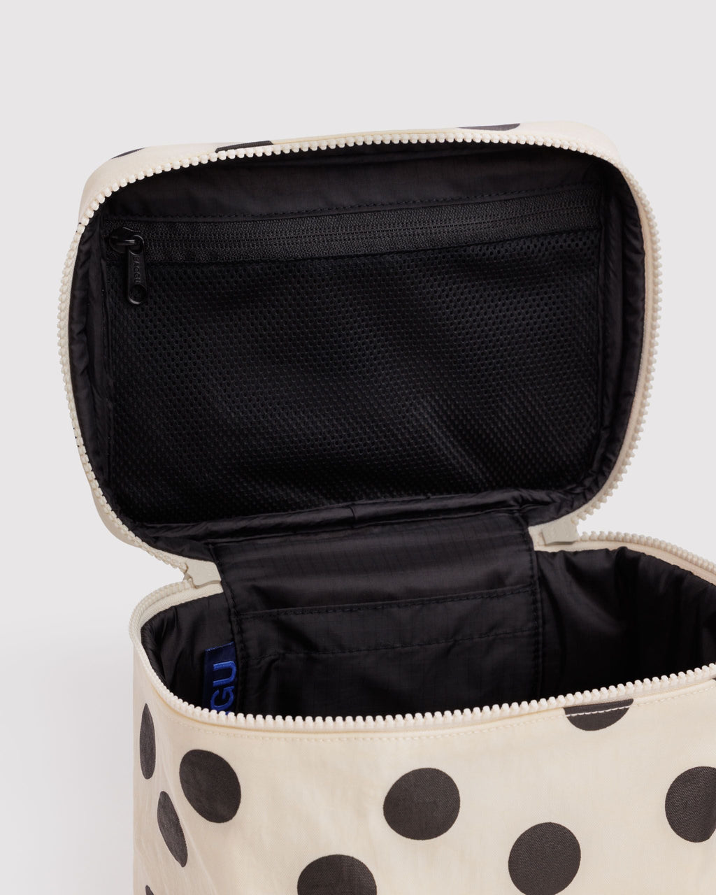 Large Cosmetic Case in Cream and Black Polka Dot