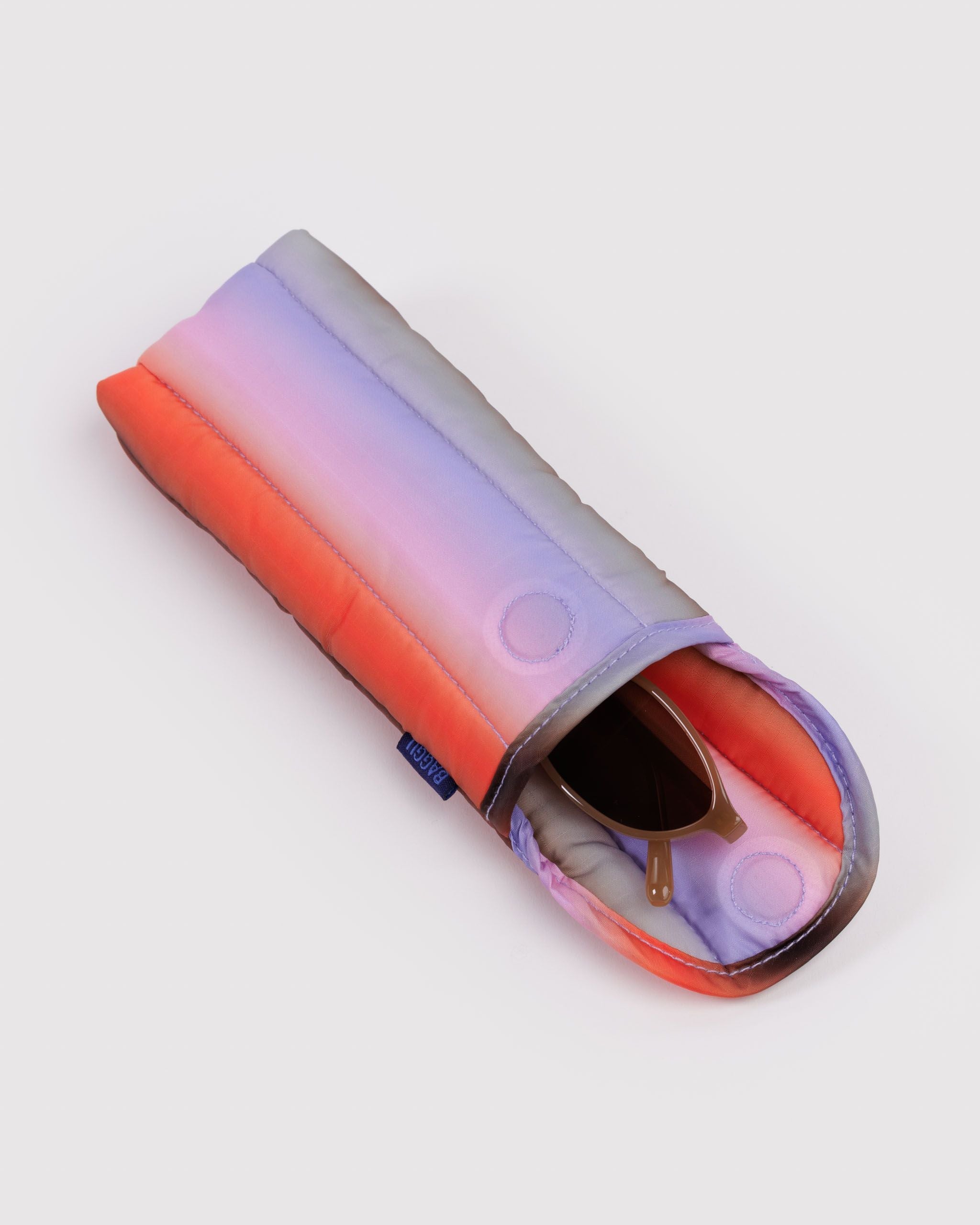 Puffy Glasses Sleeve in Gradient Stripe Poppy and Lilac