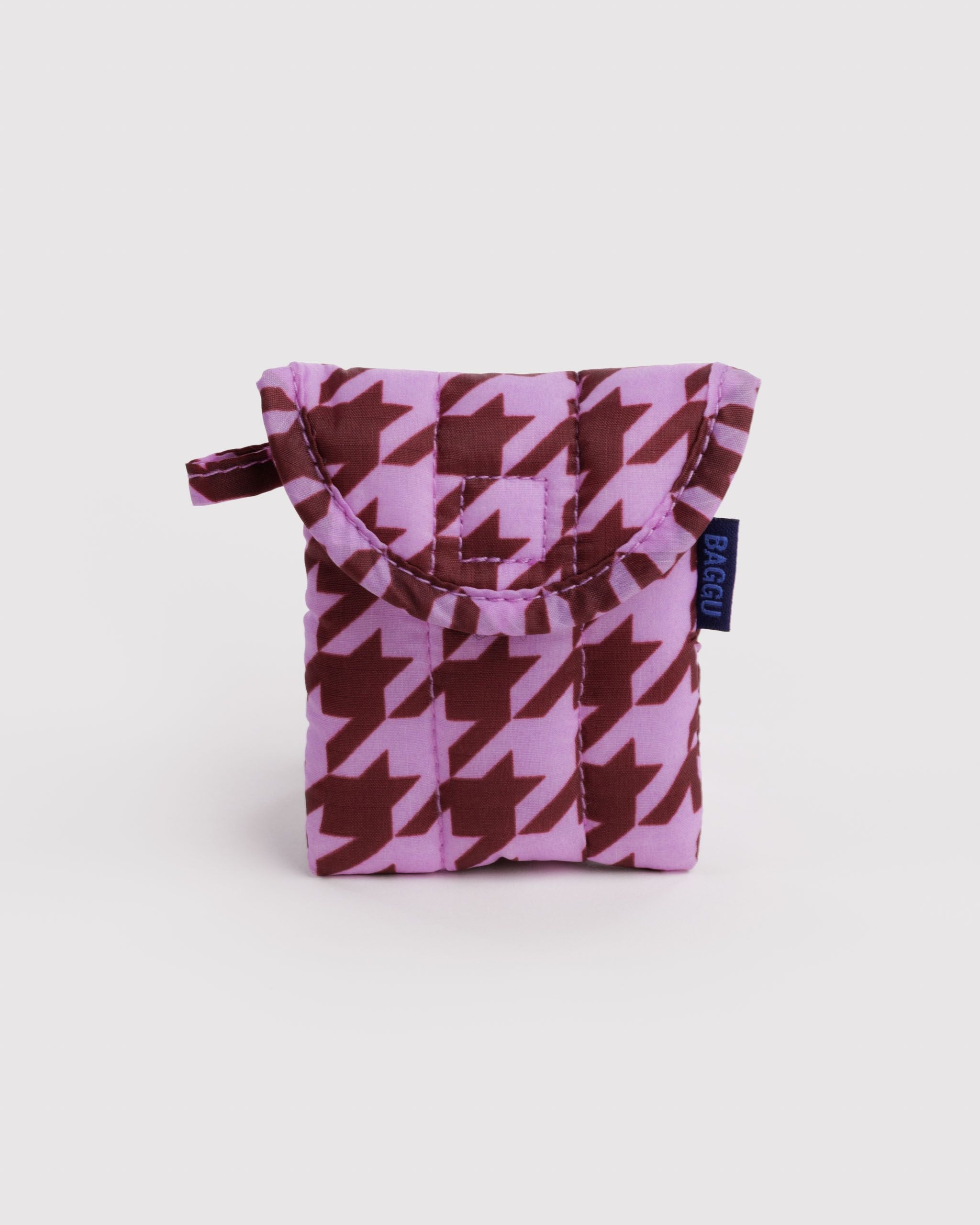 Puffy Earbuds Case - Pink Houndstooth