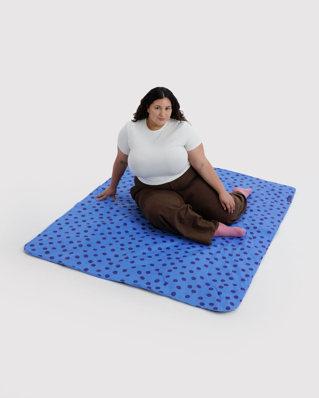 Puffy Picnic Blanket in Blue Polka Dot - Comfortable Outdoor Lounging