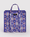 Large Nylon Market Bag - Market Plaid Blue