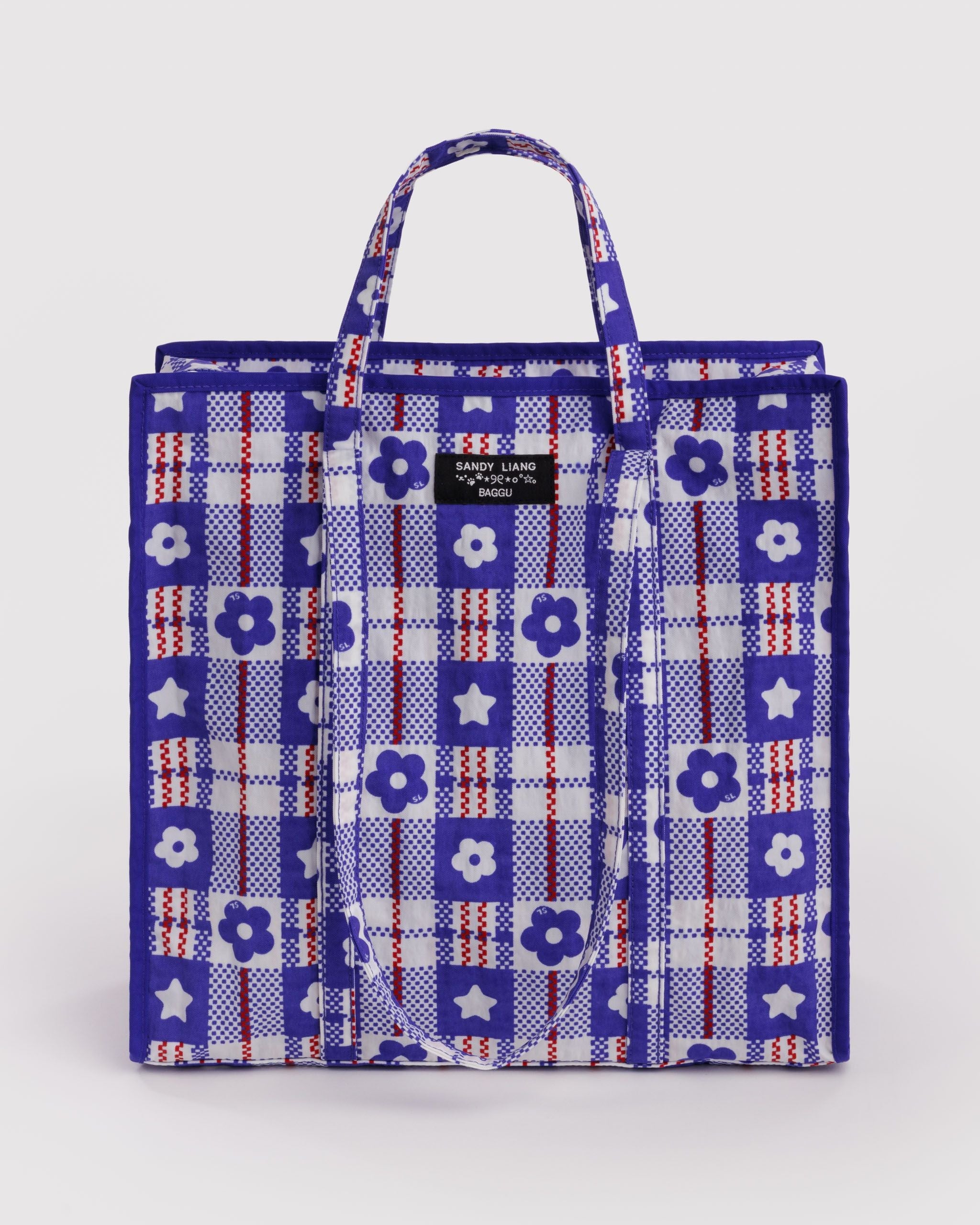 Large Nylon Market Bag - Market Plaid Blue