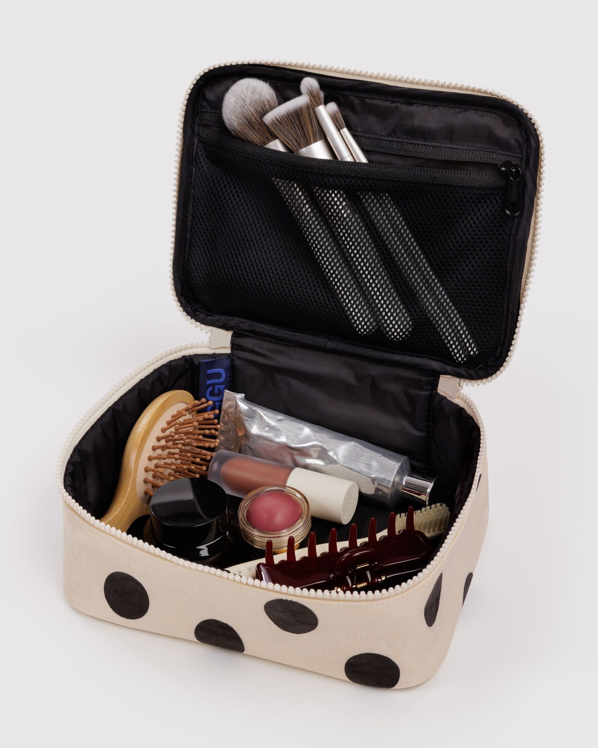 Small Cosmetic Case in Cream and Black Polka Dot