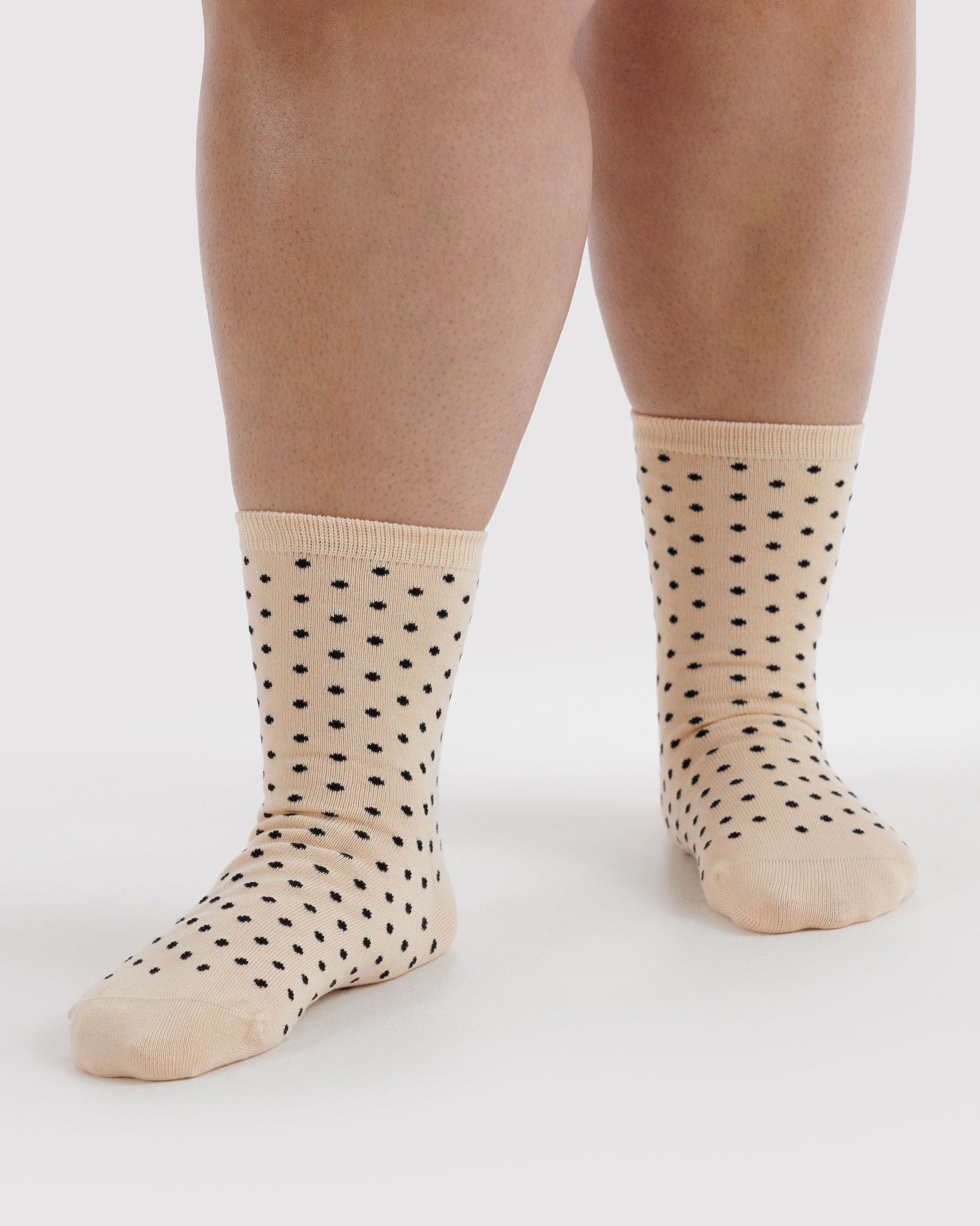 Crew Sock in Micro Cream and Black Polka Dot