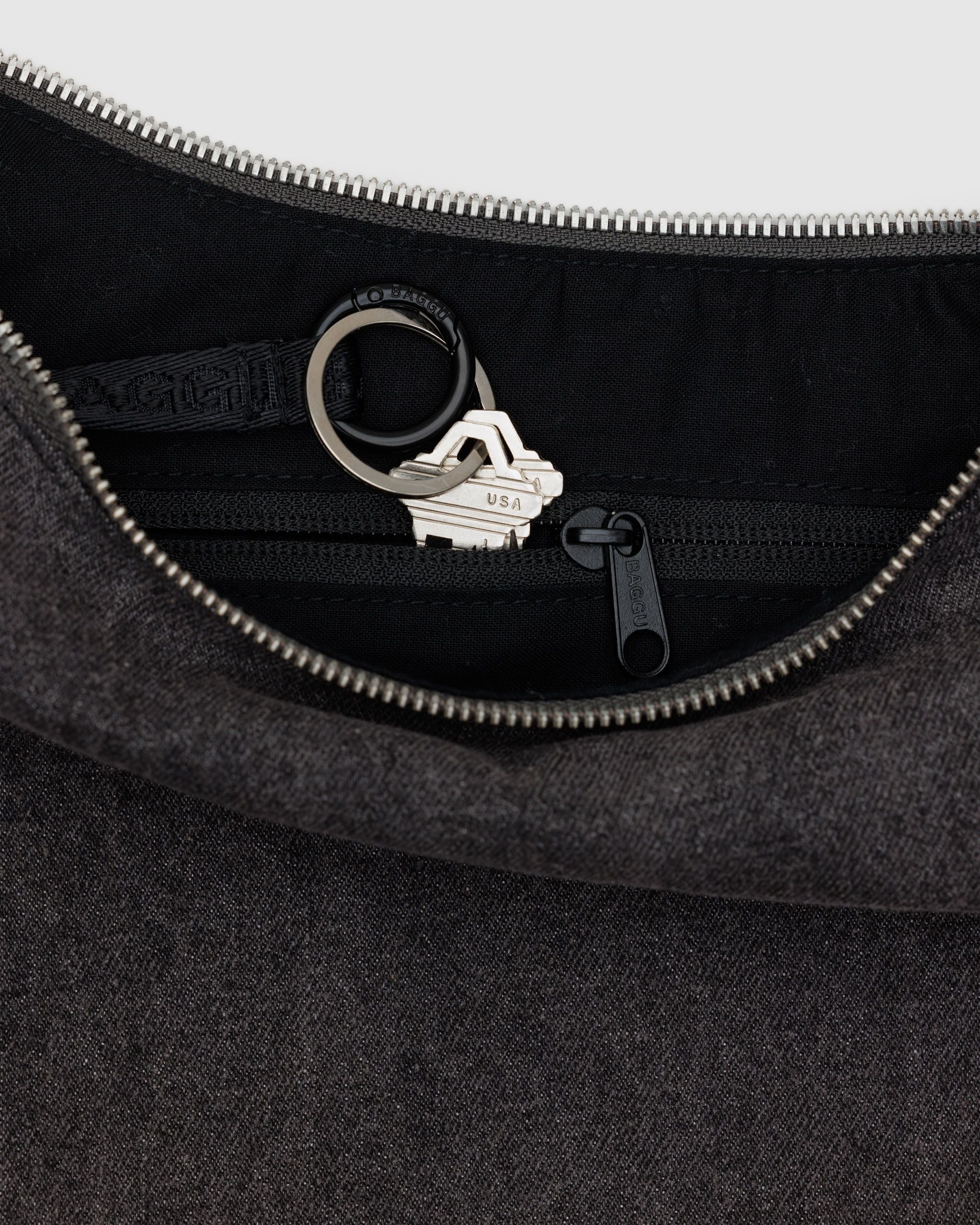 Medium Denim Crescent Bag in Washed Black Denim