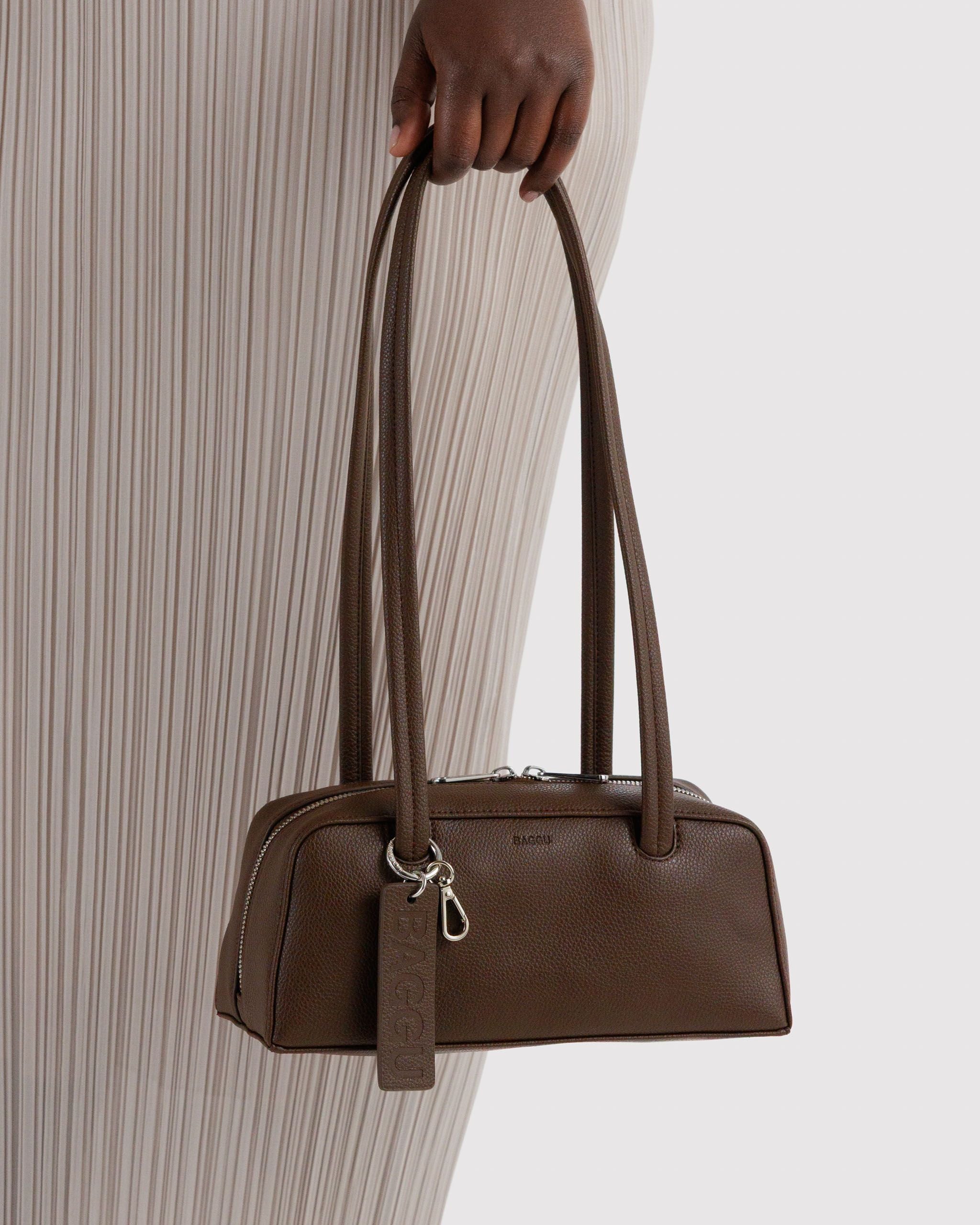 Small Recycled Leather Bowler Bag in Brown - Hands Free Everyday Carry