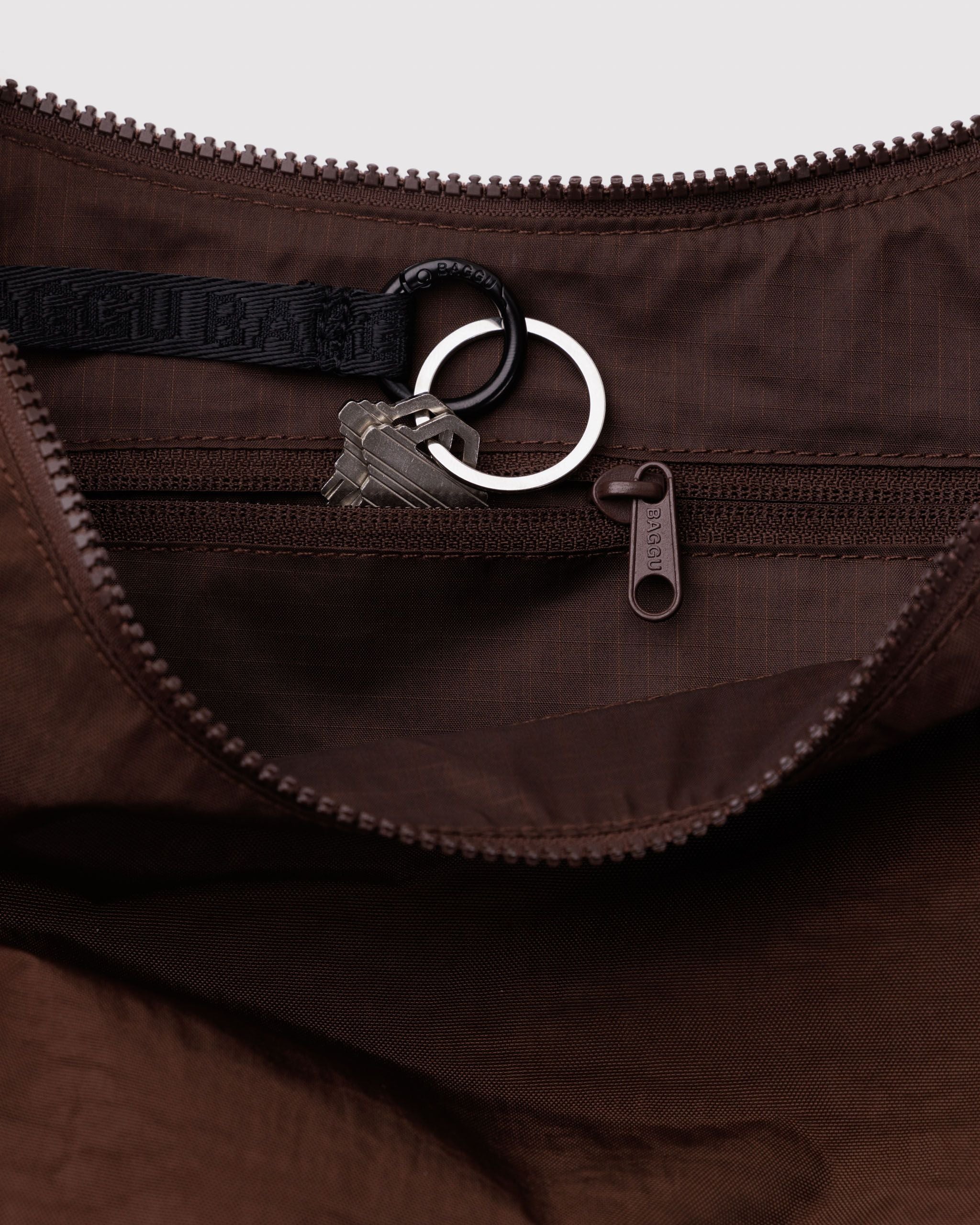 Medium Nylon Crescent Bag in Coffee - Hands Free Everyday Carry