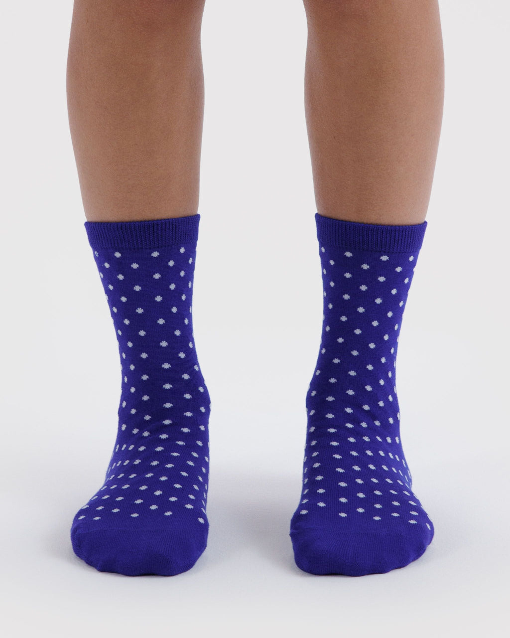 Crew Sock in Micro Blue and White Polka Dot