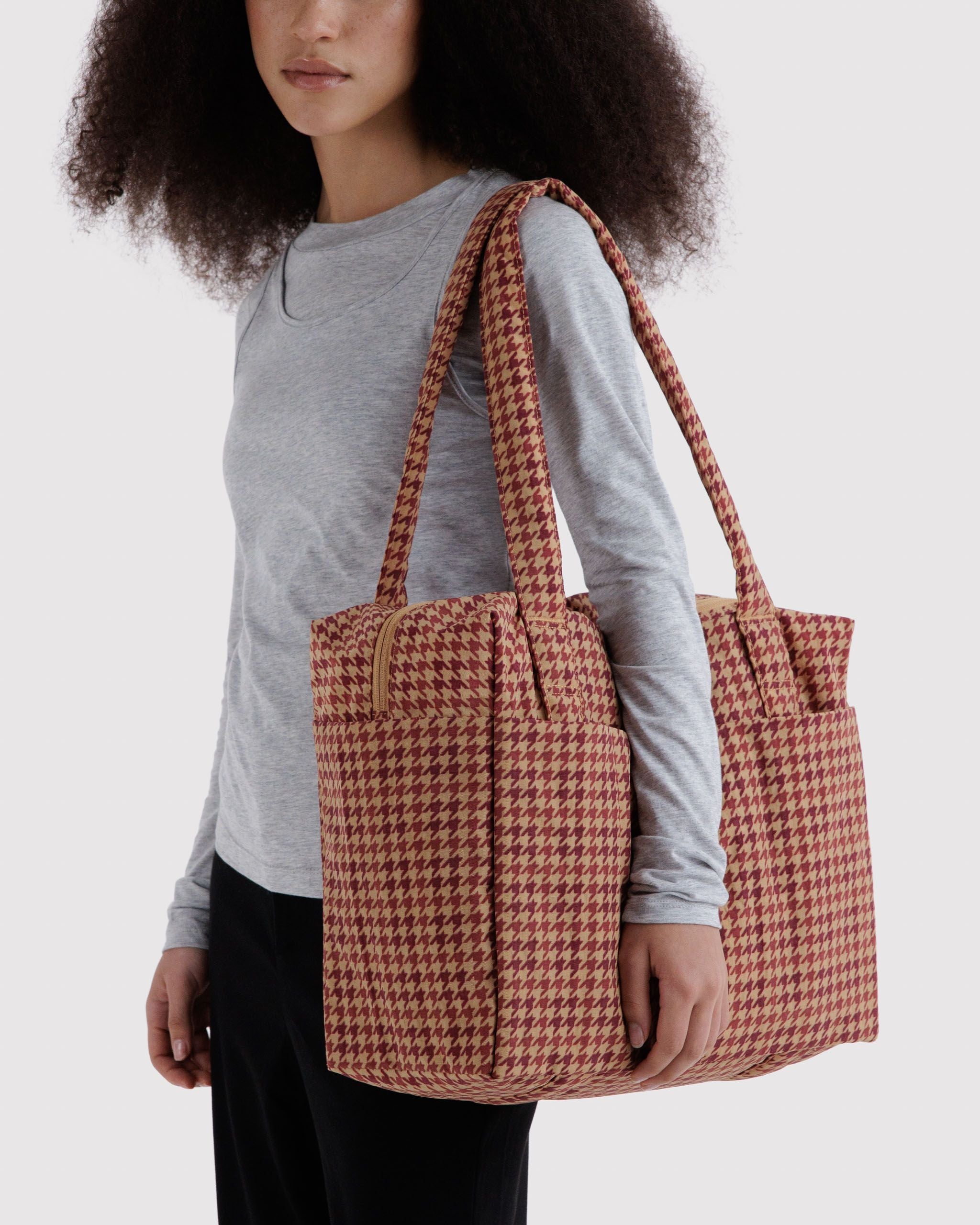 Small Cloud Carry-On in Tan Houndstooth - Organized Travel Carry