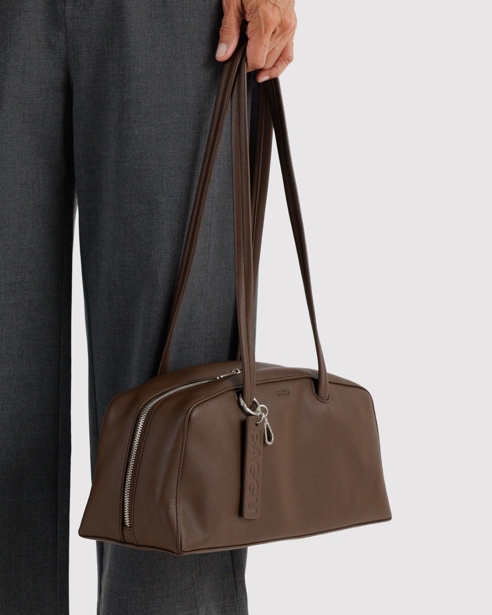 Recycled Leather Bowler Bag in Brown - Hands Free Everyday Carry