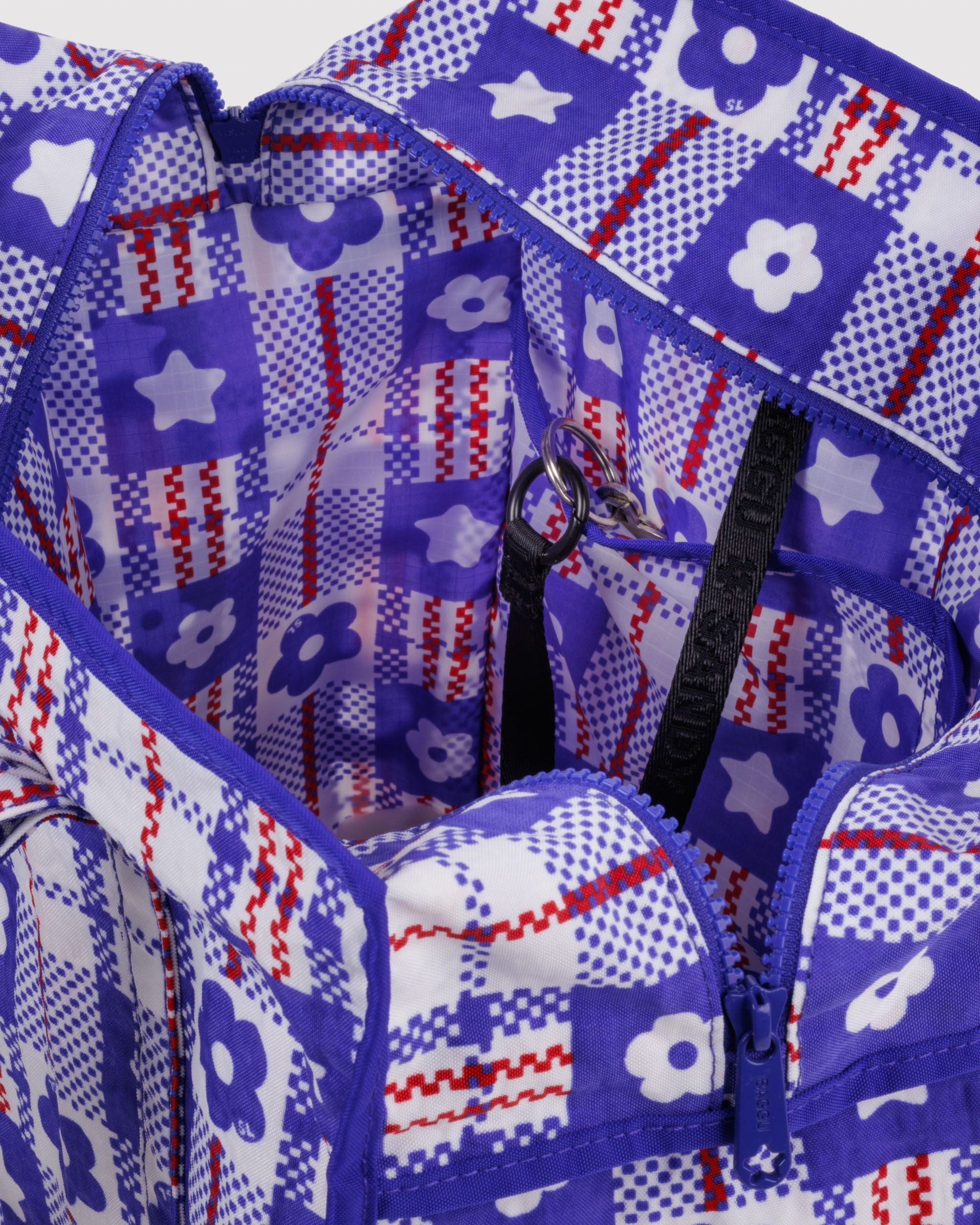 Large Nylon Market Bag in Market Plaid Blue - Reusable Everyday Carry