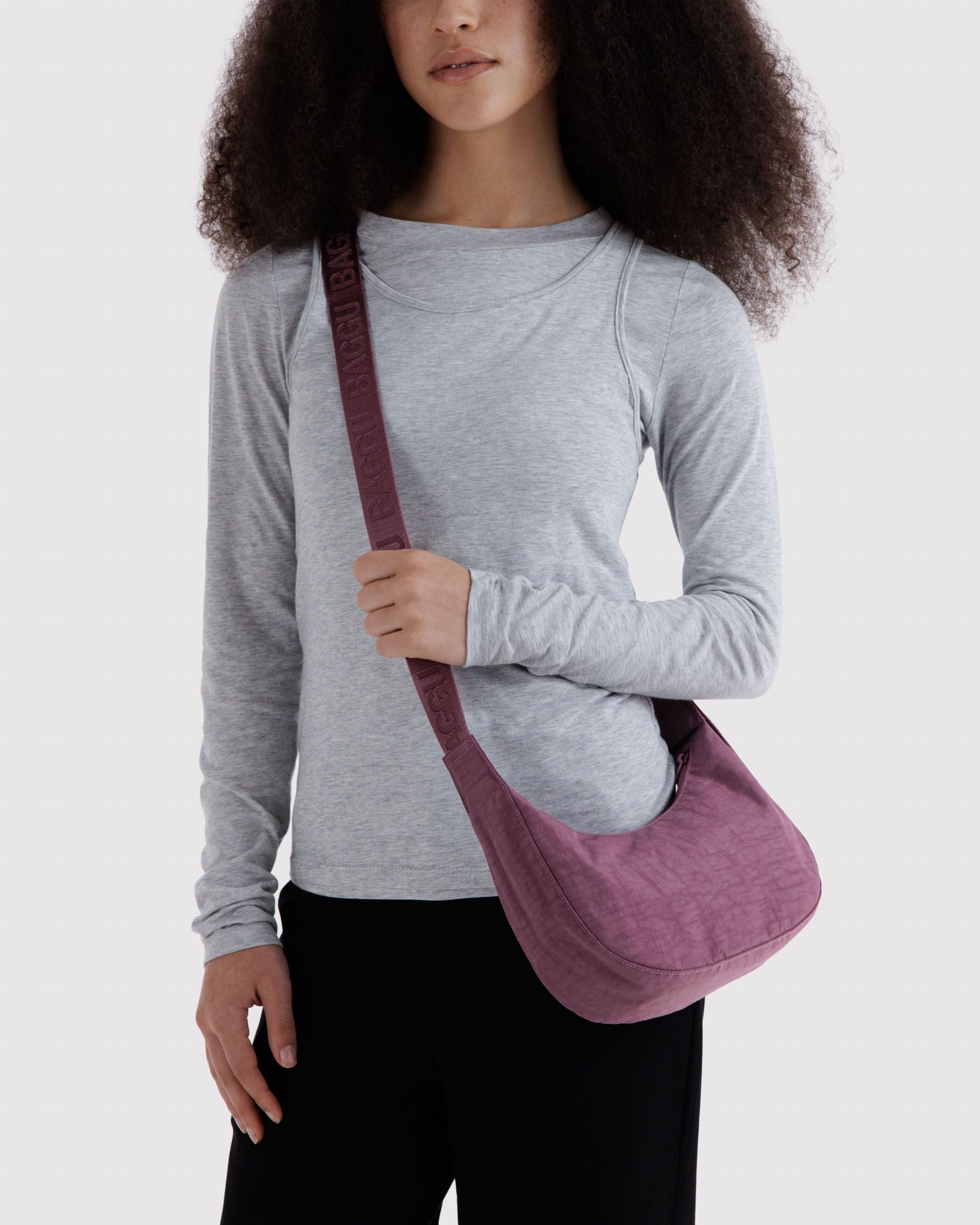 Small Nylon Crescent Bag in Wild Plum - Hands Free Everyday Carry