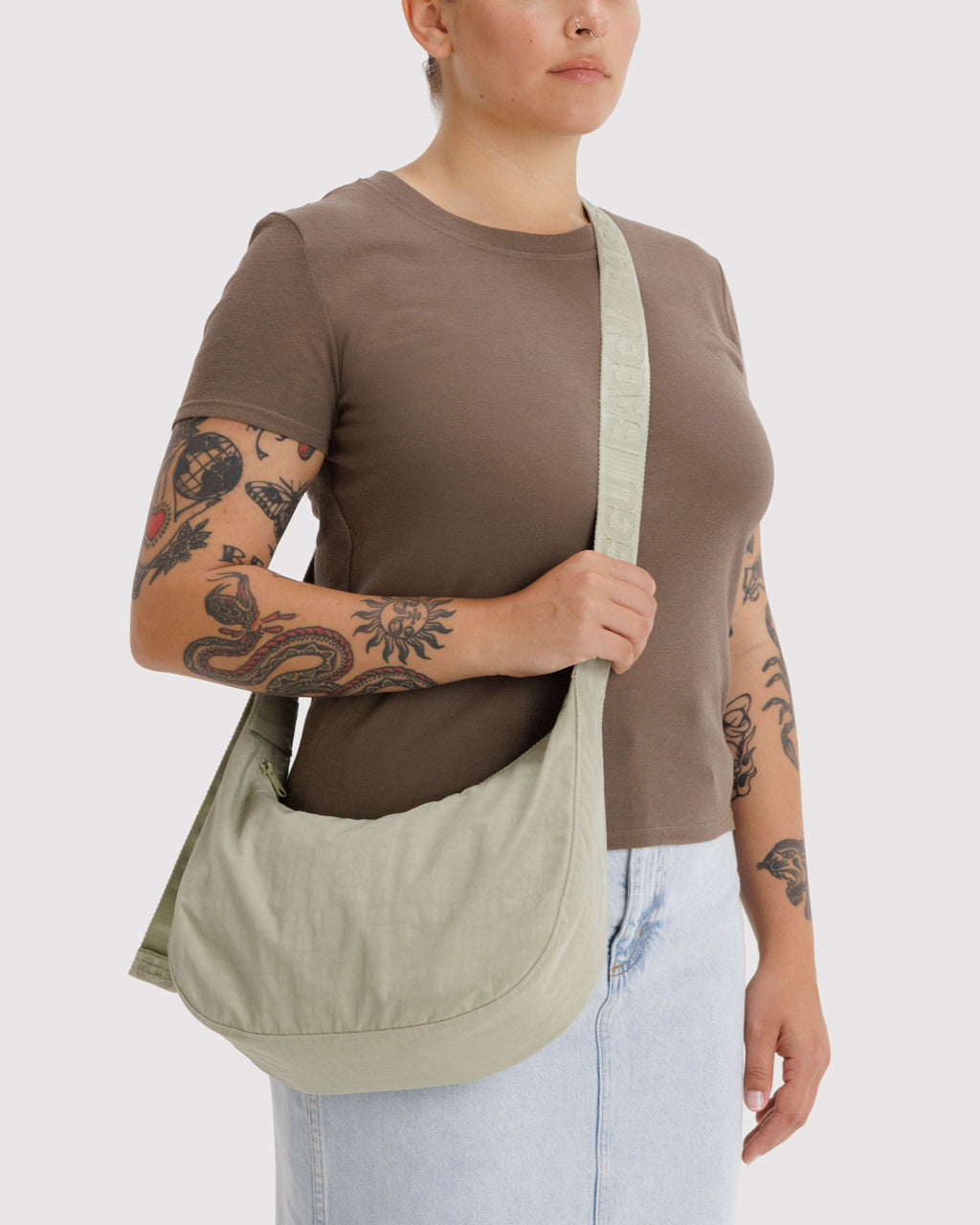 Medium Nylon Crescent Bag in Celadon - Hands Free Everyday Carry