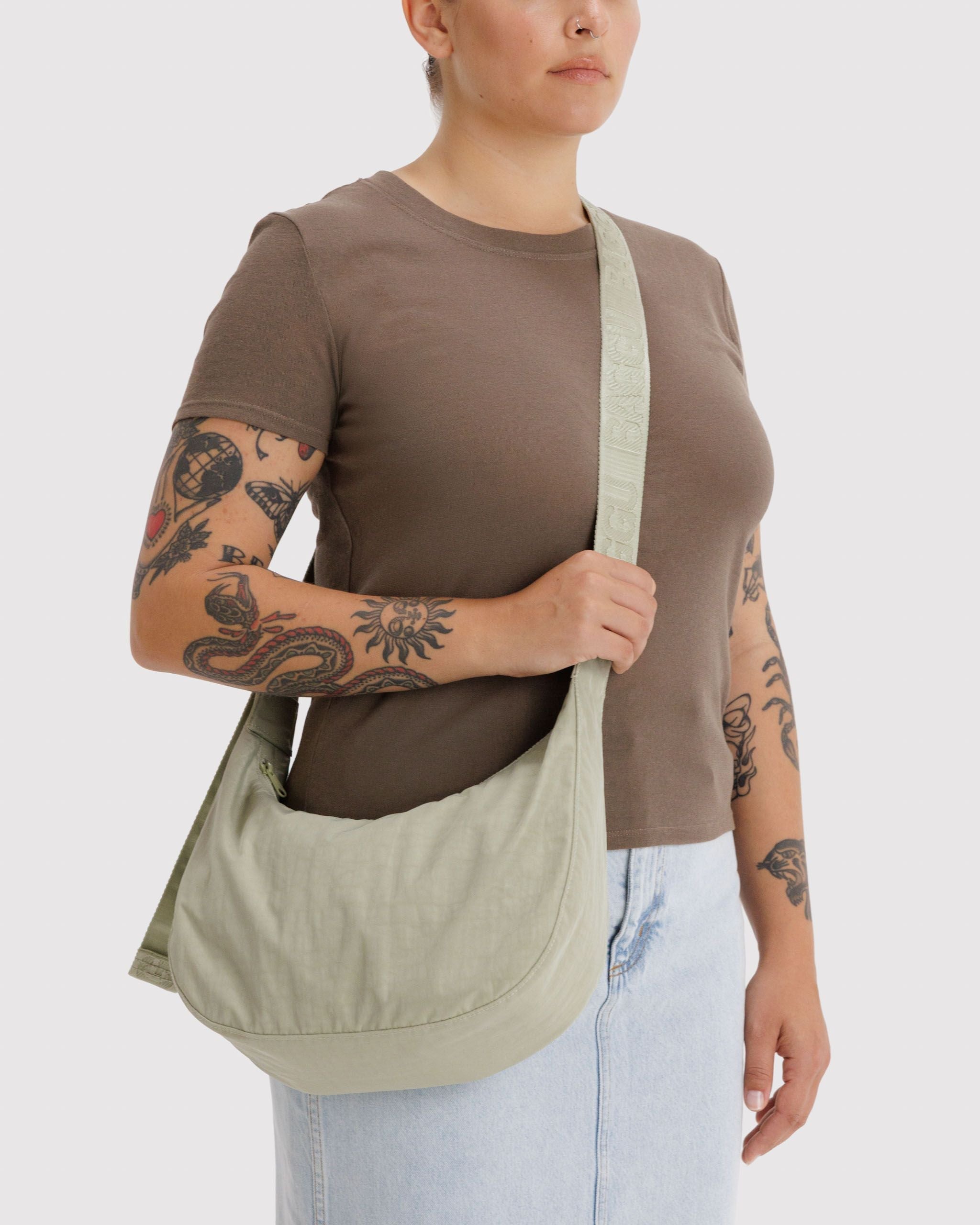 Medium Nylon Crescent Bag in Celadon - Hands Free Everyday Carry