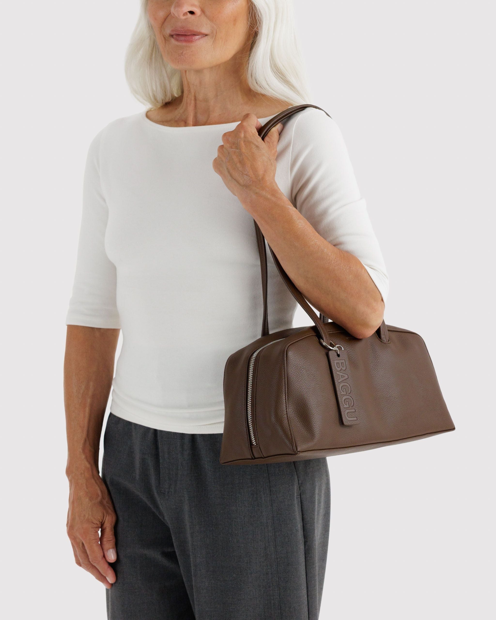 Recycled Leather Bowler Bag in Brown - Hands Free Everyday Carry