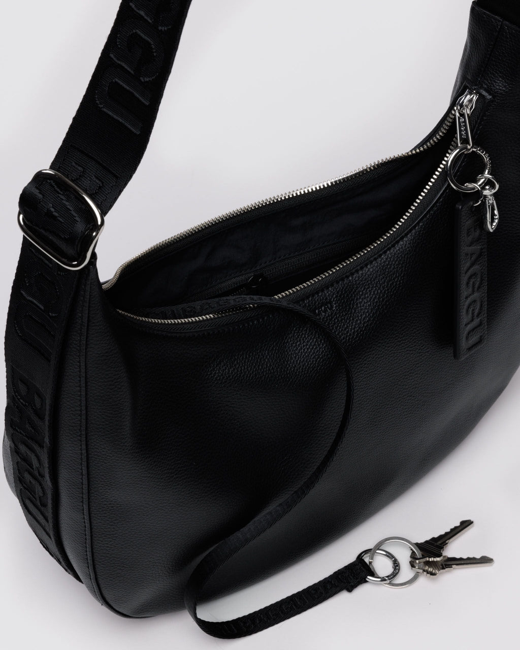Medium Recycled Leather Crescent Bag in Black
