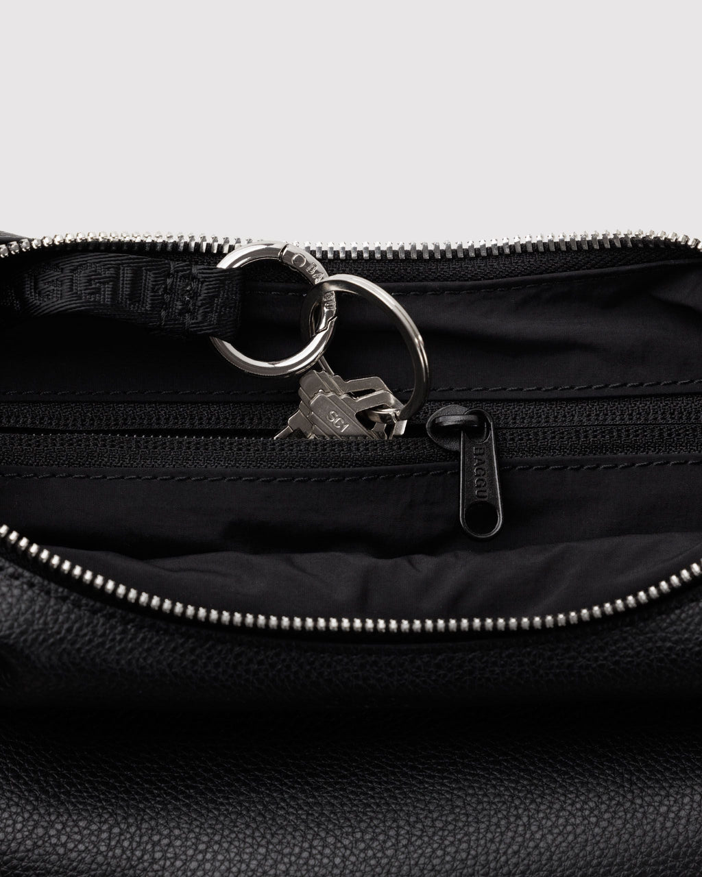 Small Recycled Leather Flat Crescent in Black