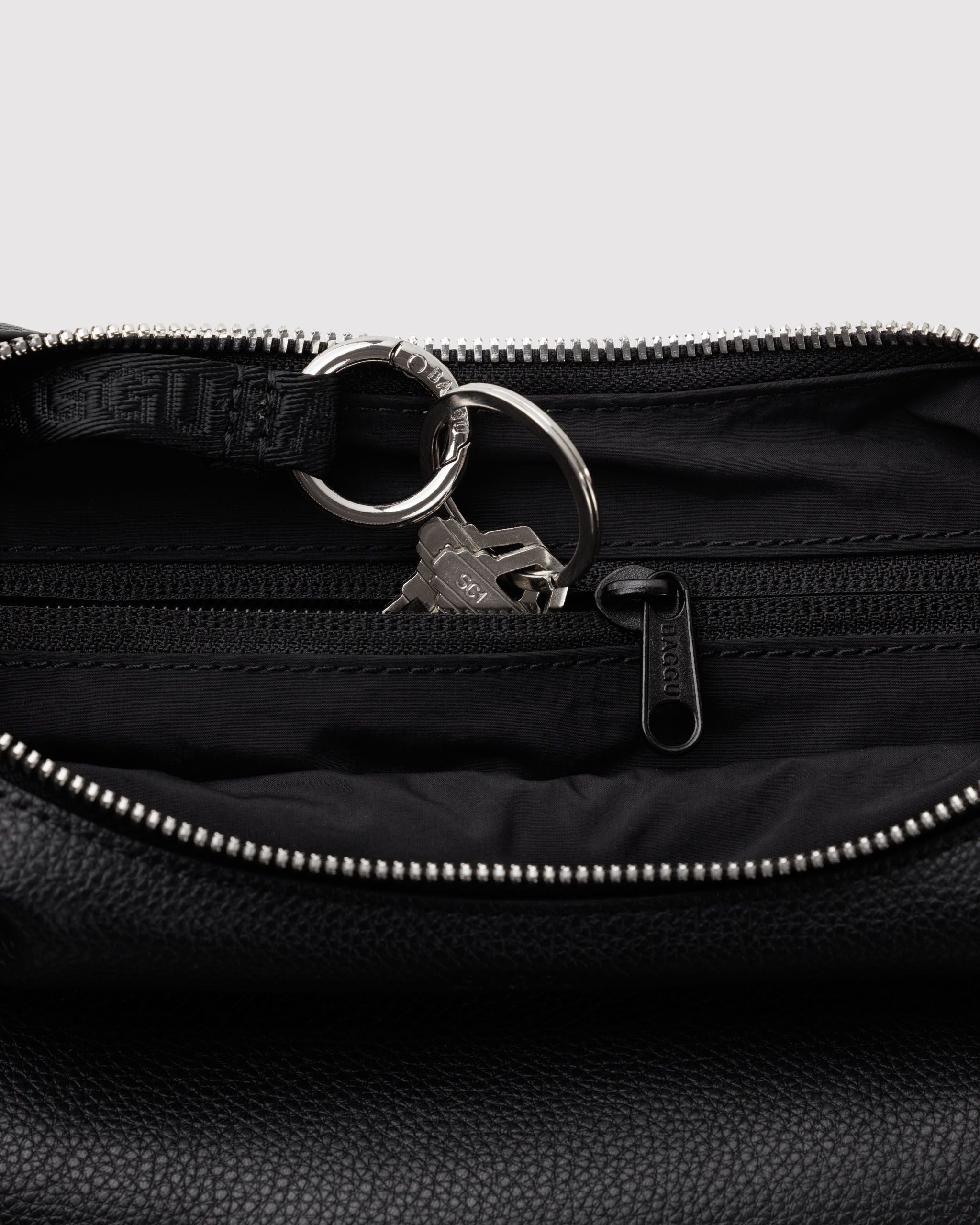 Small Recycled Leather Flat Crescent in Black
