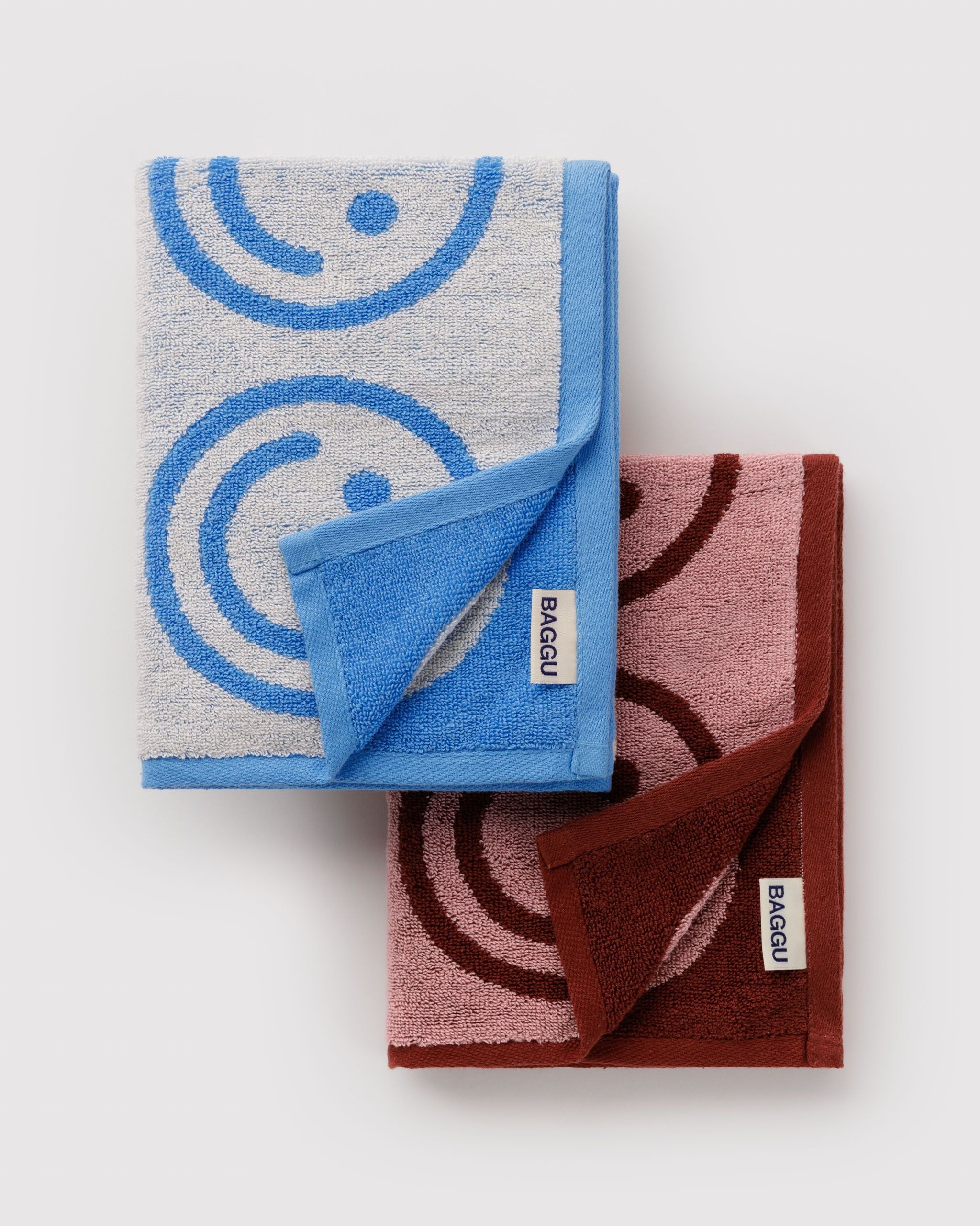 Hand Towel Set of 2 in Sky Blue and Blush Happy