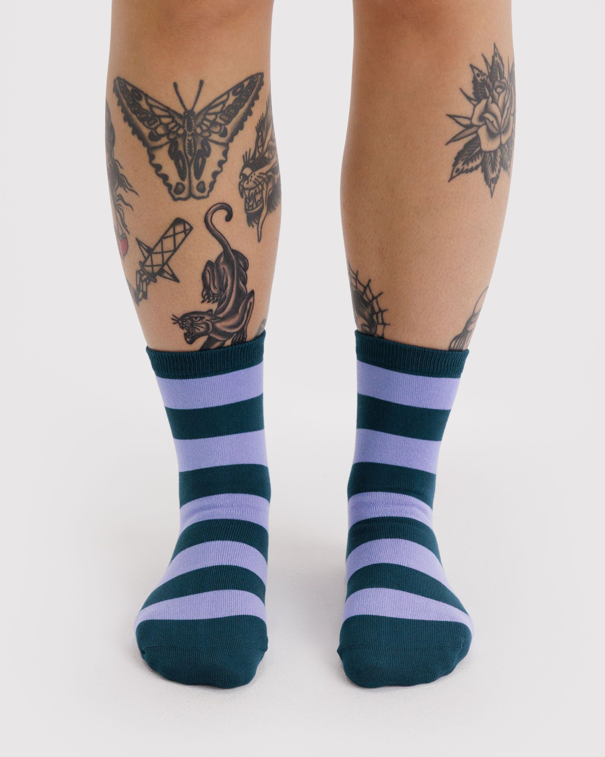 Crew Sock in Malachite Stripe - Comfortable Everyday Style