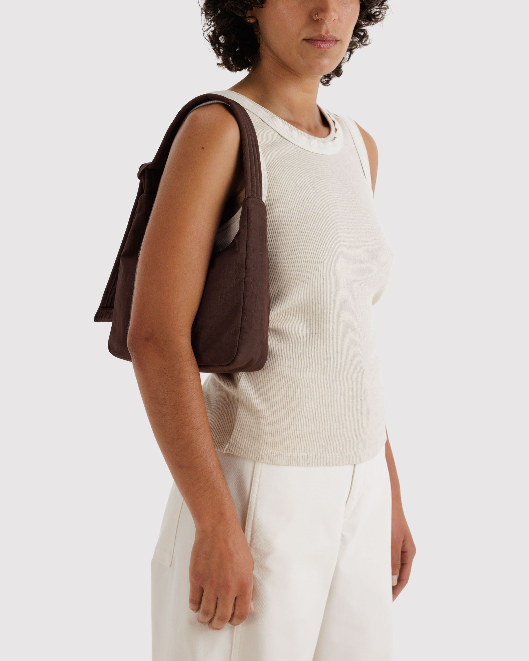 Mini Nylon Shoulder Bag in Coffee - Hands Free Everyday Carry