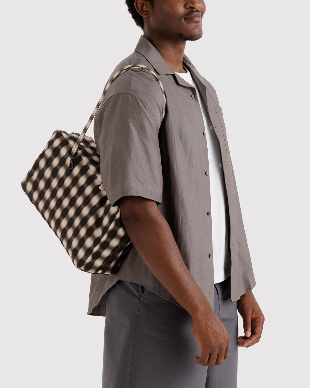 Medium Nylon Bowler Bag - Sale in Blurred Gingham Brown