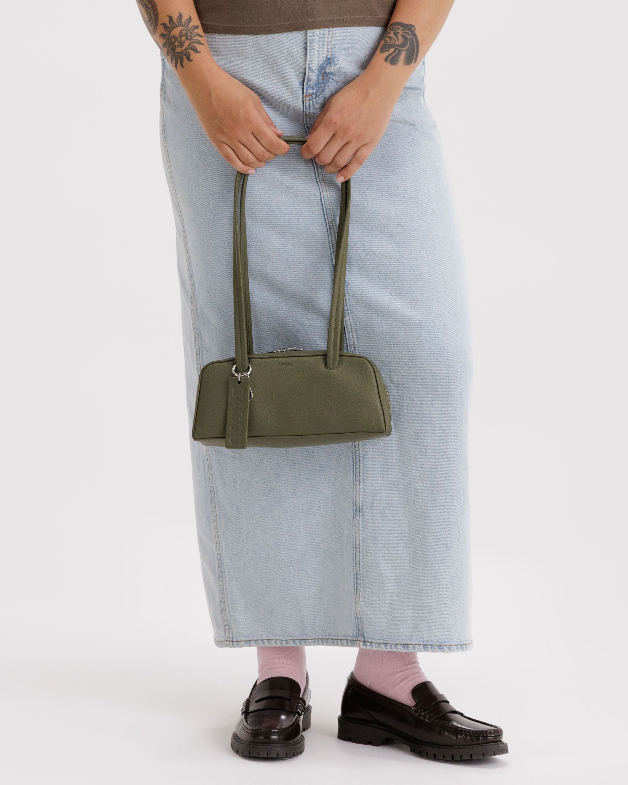 Small Recycled Leather Bowler Bag in Loden - Hands Free Everyday Carry