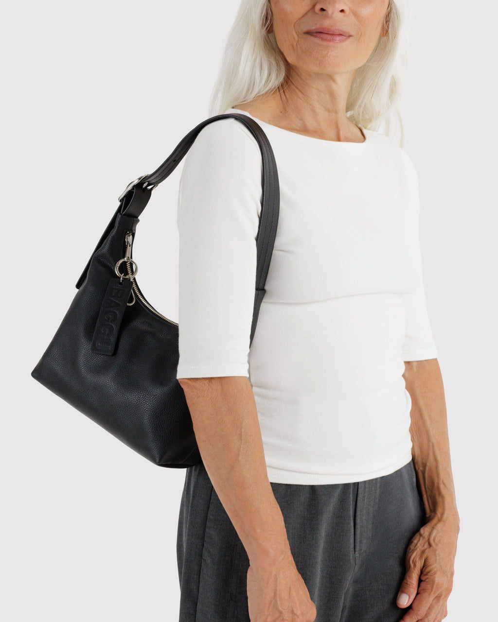 Mini Recycled Leather Shoulder Bag in Black