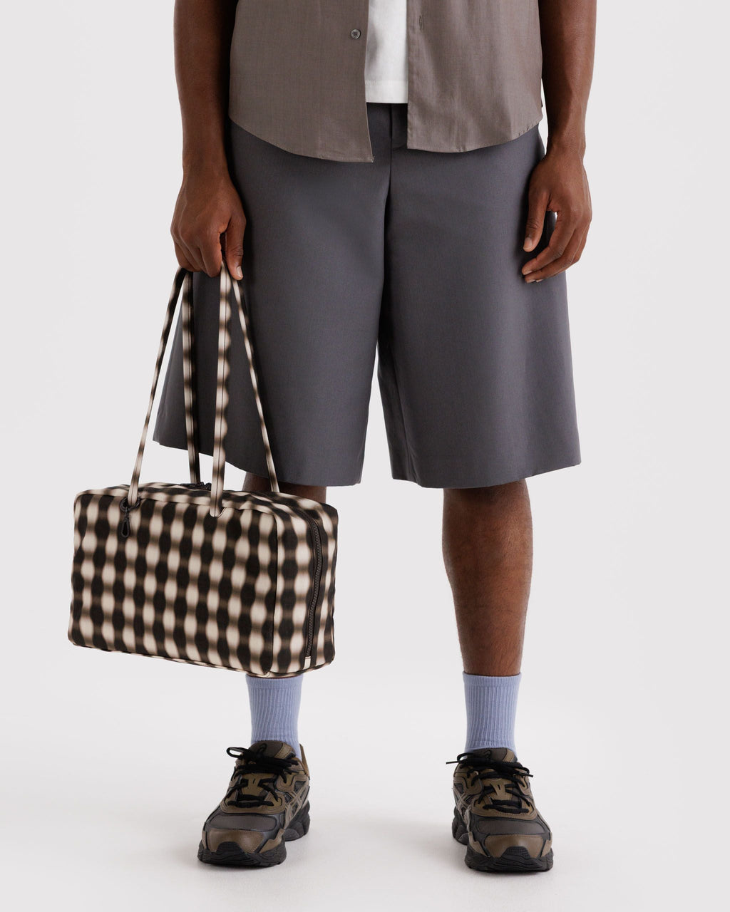 Medium Nylon Bowler Bag - Sale in Blurred Gingham Brown