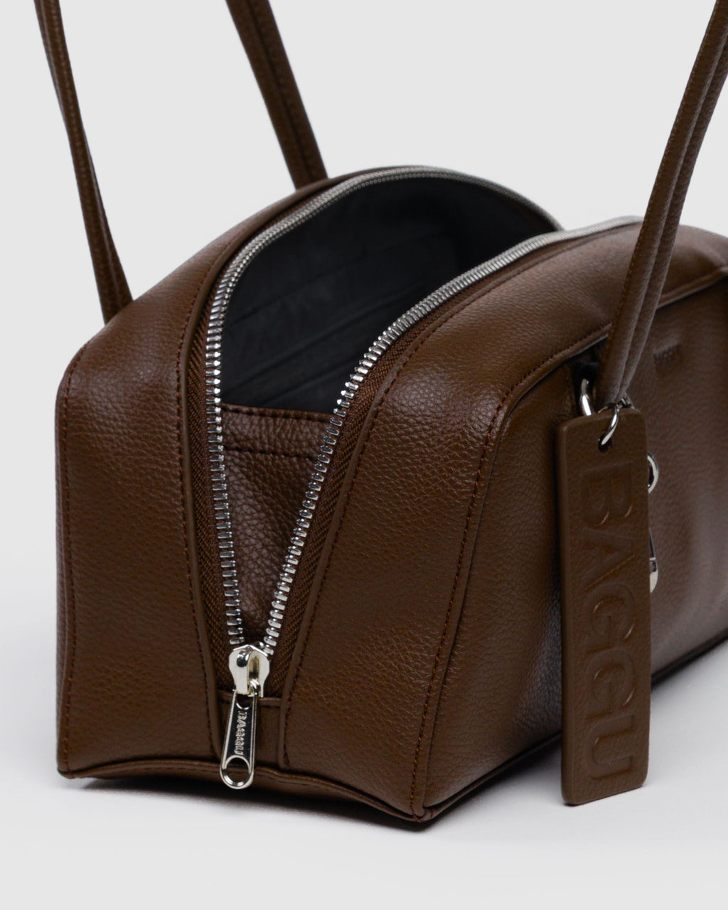 Small Recycled Leather Bowler Bag in Brown - Hands Free Everyday Carry