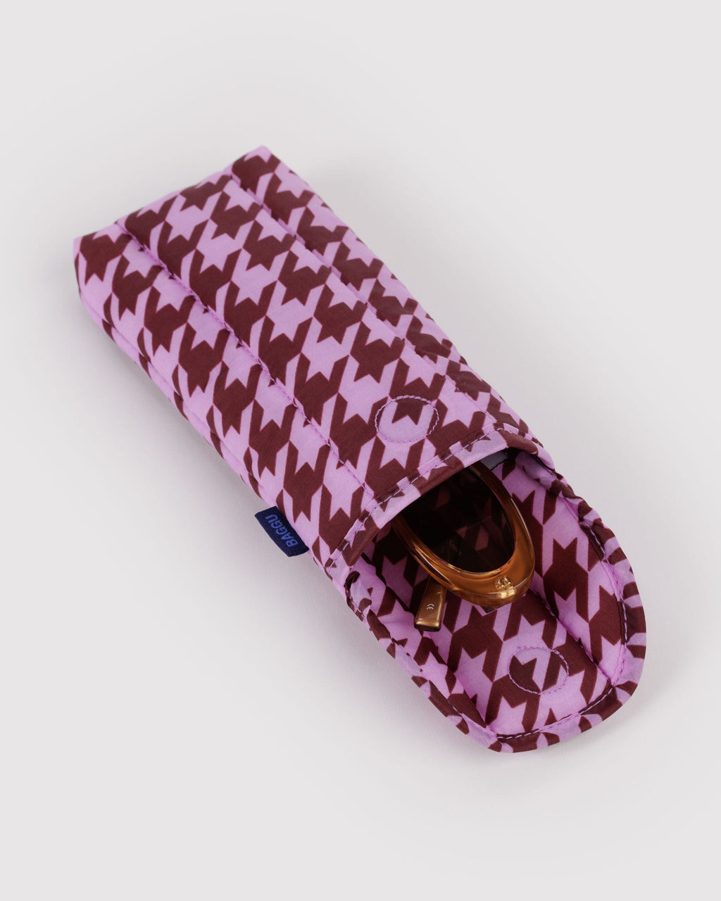 Puffy Glasses Sleeve in Pink Houndstooth - Soft Protective Storage